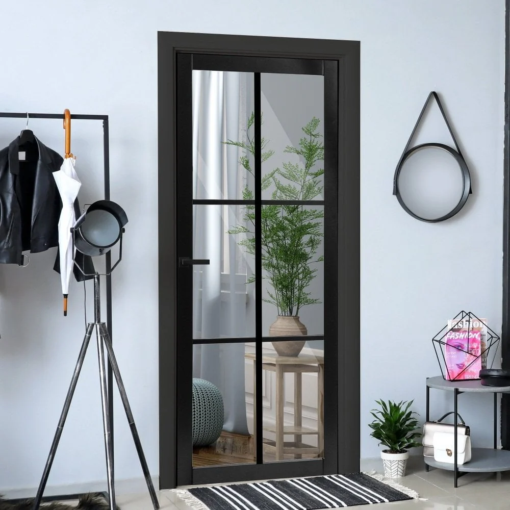 Jet Black Internal Fully Finished Industrial Studio 6 Light Clear Glass Made-to-Measure Door (120544)