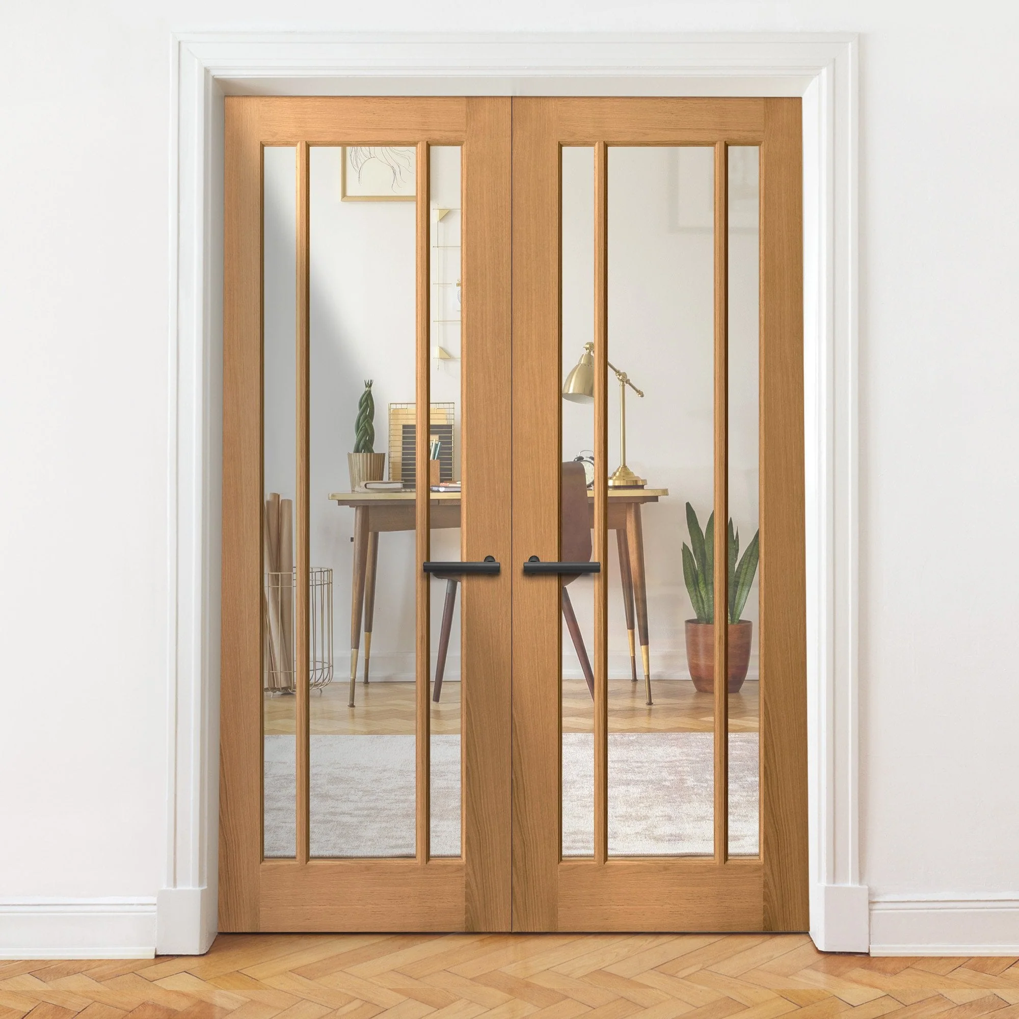 Internal Oak Unfinished Toledo 3 Light Glazed French Door (121387)