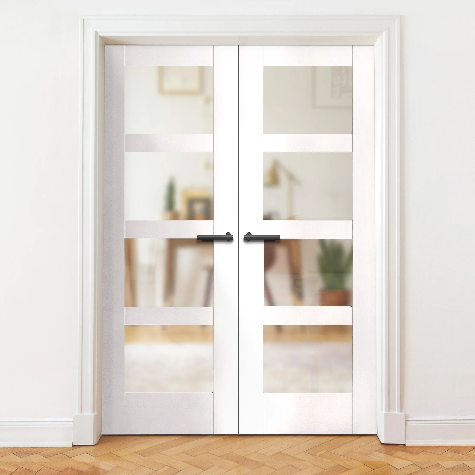 Internal White Primed Shaker 4 Light Obscure Glass French Door (121430)