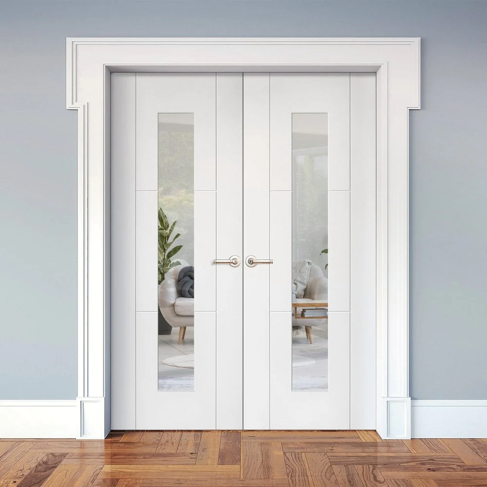 Internal White Primed Trent 3 Panel 1 Light Clear Glass French Door (121435)
