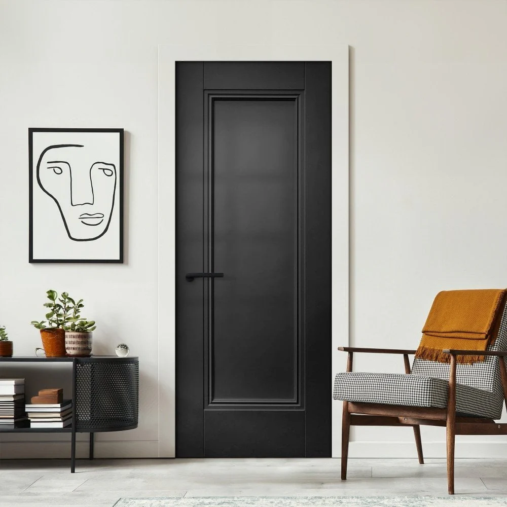 Jet Black Internal Fully Finished 1 Panel Elegance Lancaster FD30 Fire Door