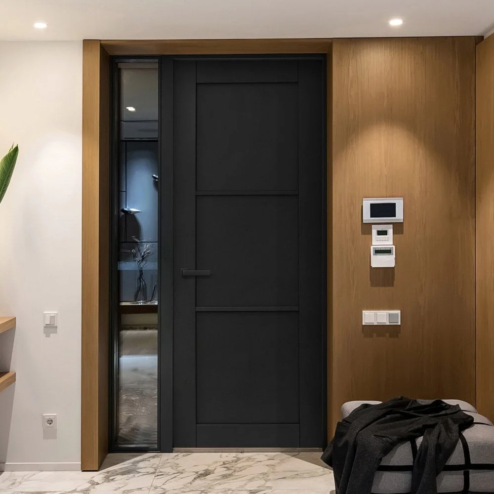 Jet Black Internal Fully Finished 3 Panel Industrial Studio FD30 Fire Door