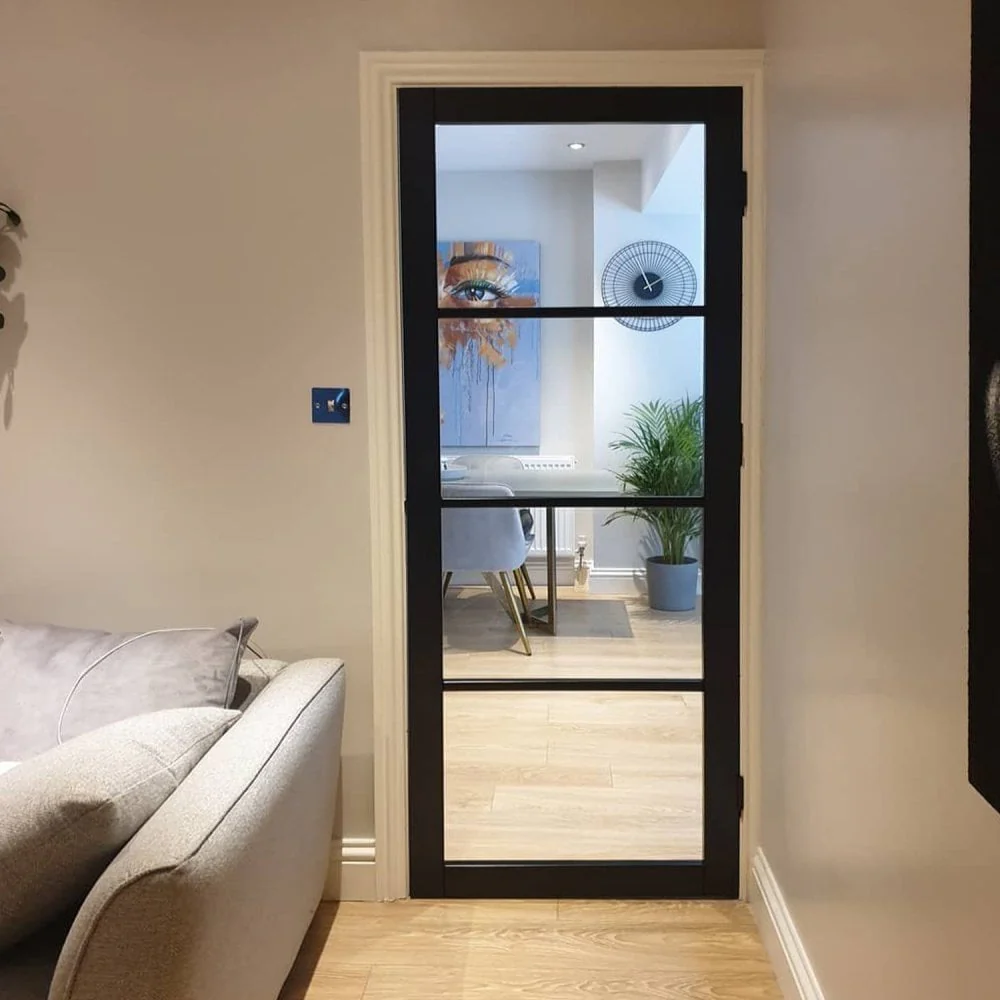 Jet Black Internal Fully Finished 4 Light Clear Glass Industrial Studio Door - Image 6