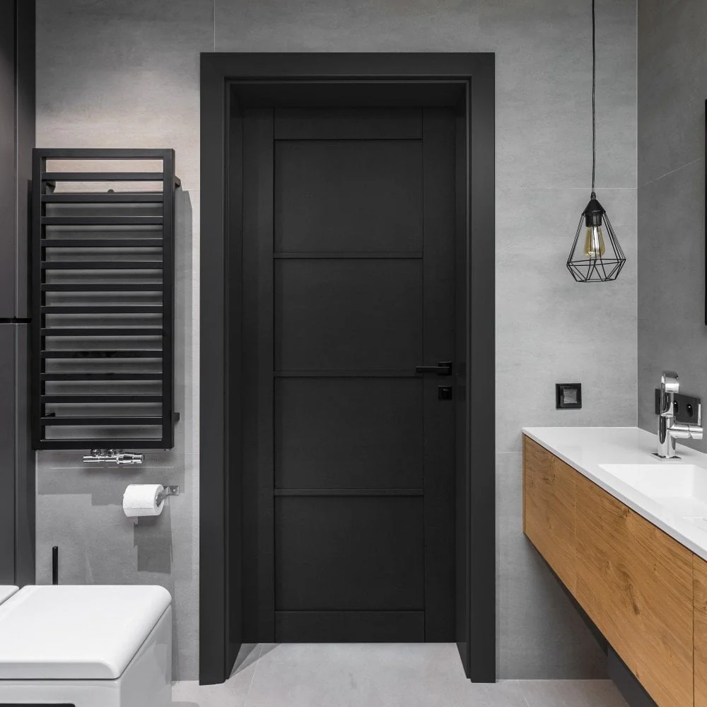 Jet Black Internal Fully Finished 4 Panel Industrial Studio FD30 Fire Door