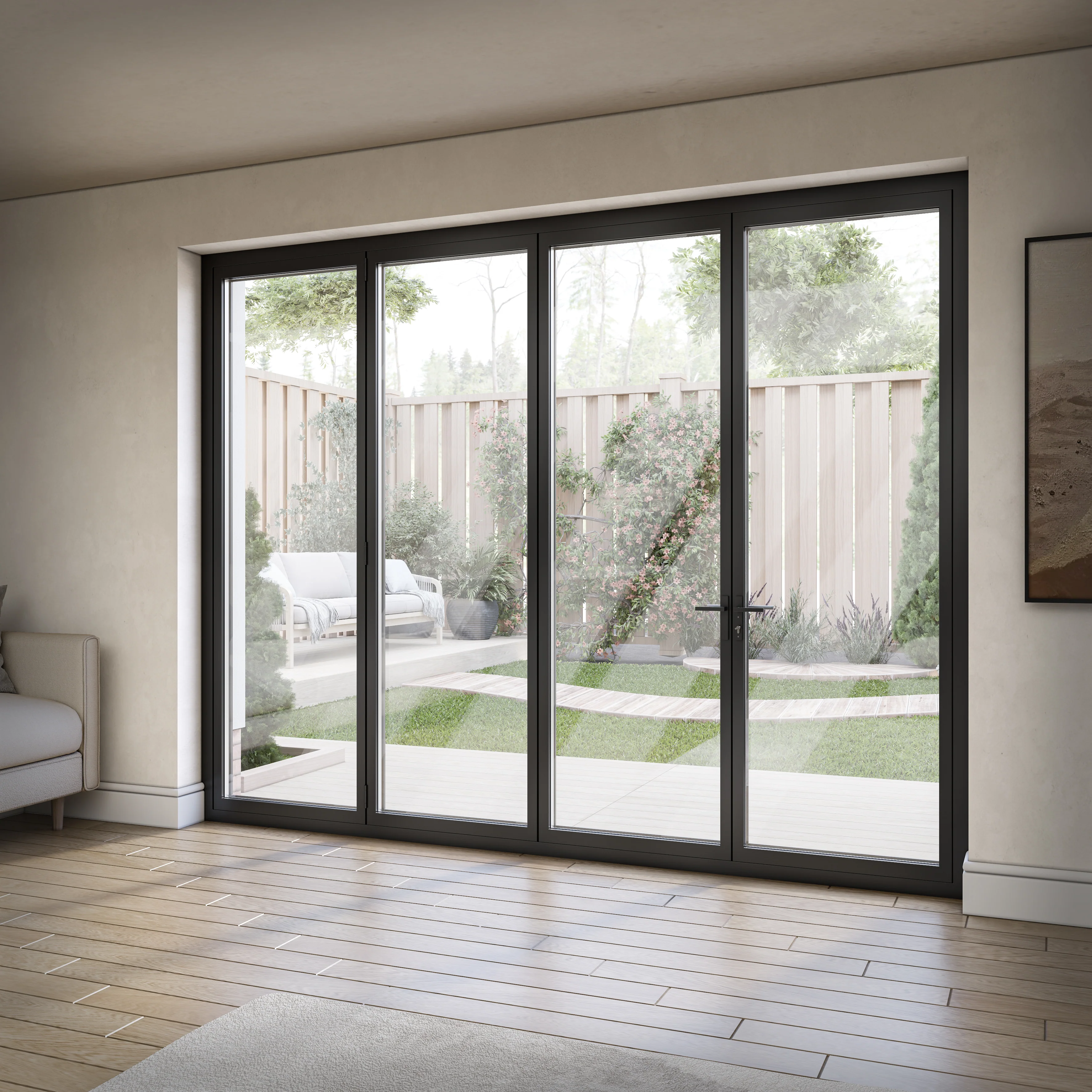 Matt Black Aluminium External 3+1 Clear Glass Folding Patio Door - Image 3