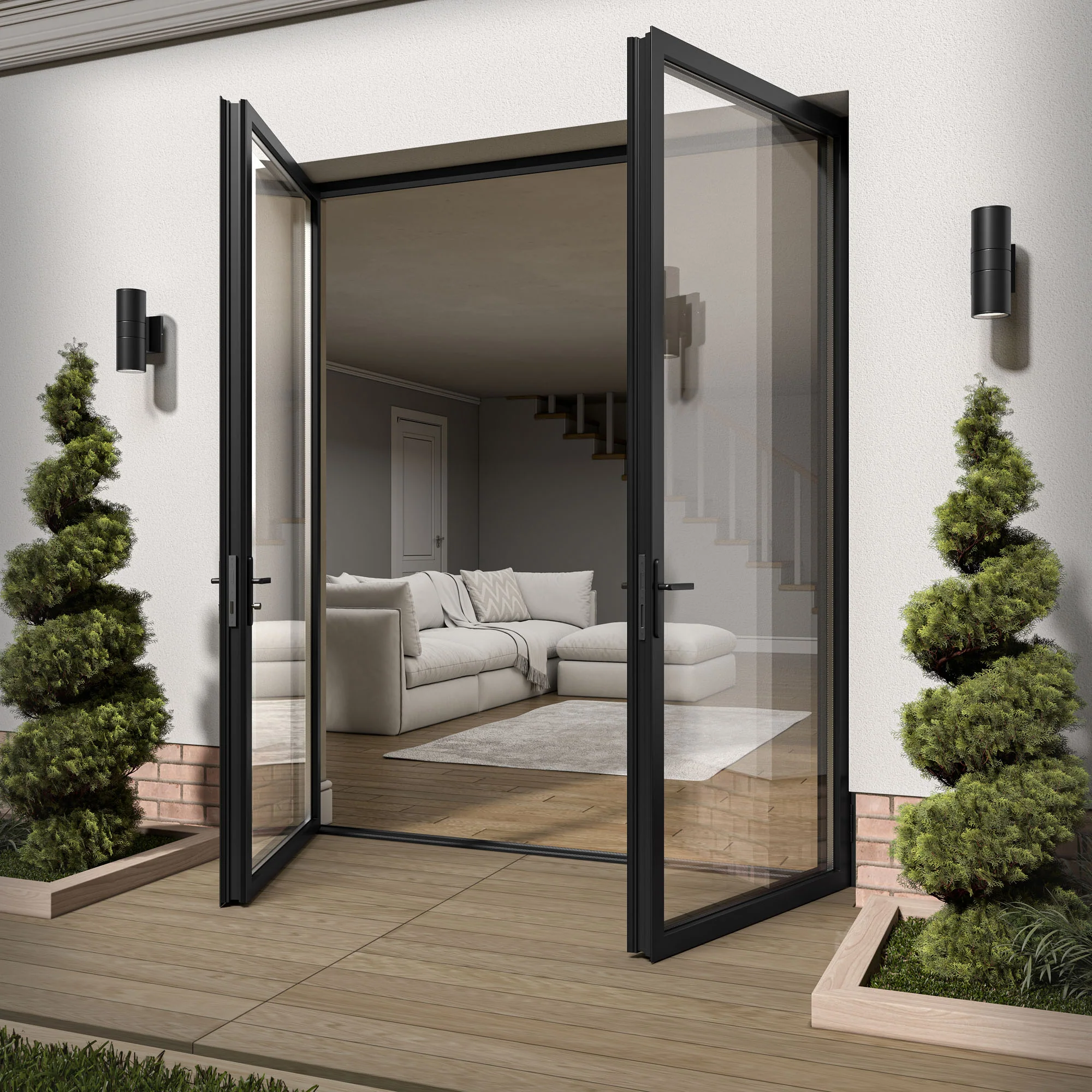 Matt Black Aluminium External Clear Glass French Patio Door - Image 5