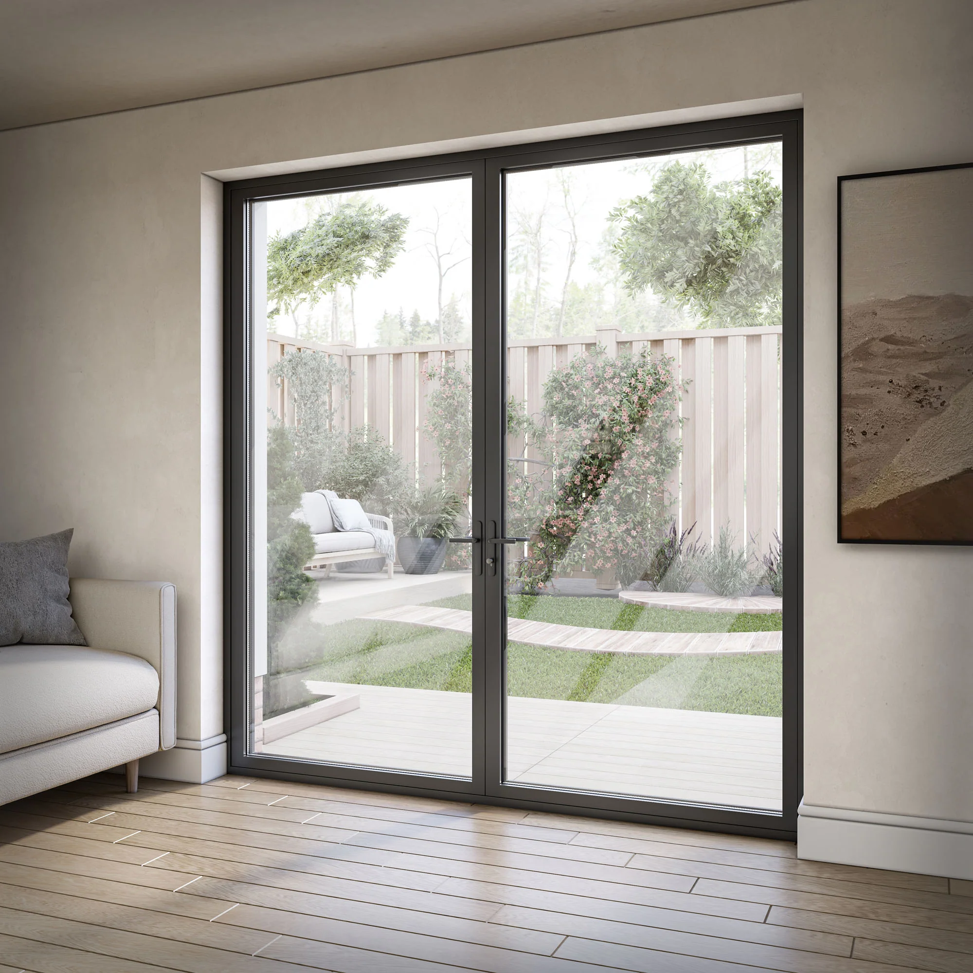 Matt Black Aluminium External Clear Glass French Patio Door - Image 6