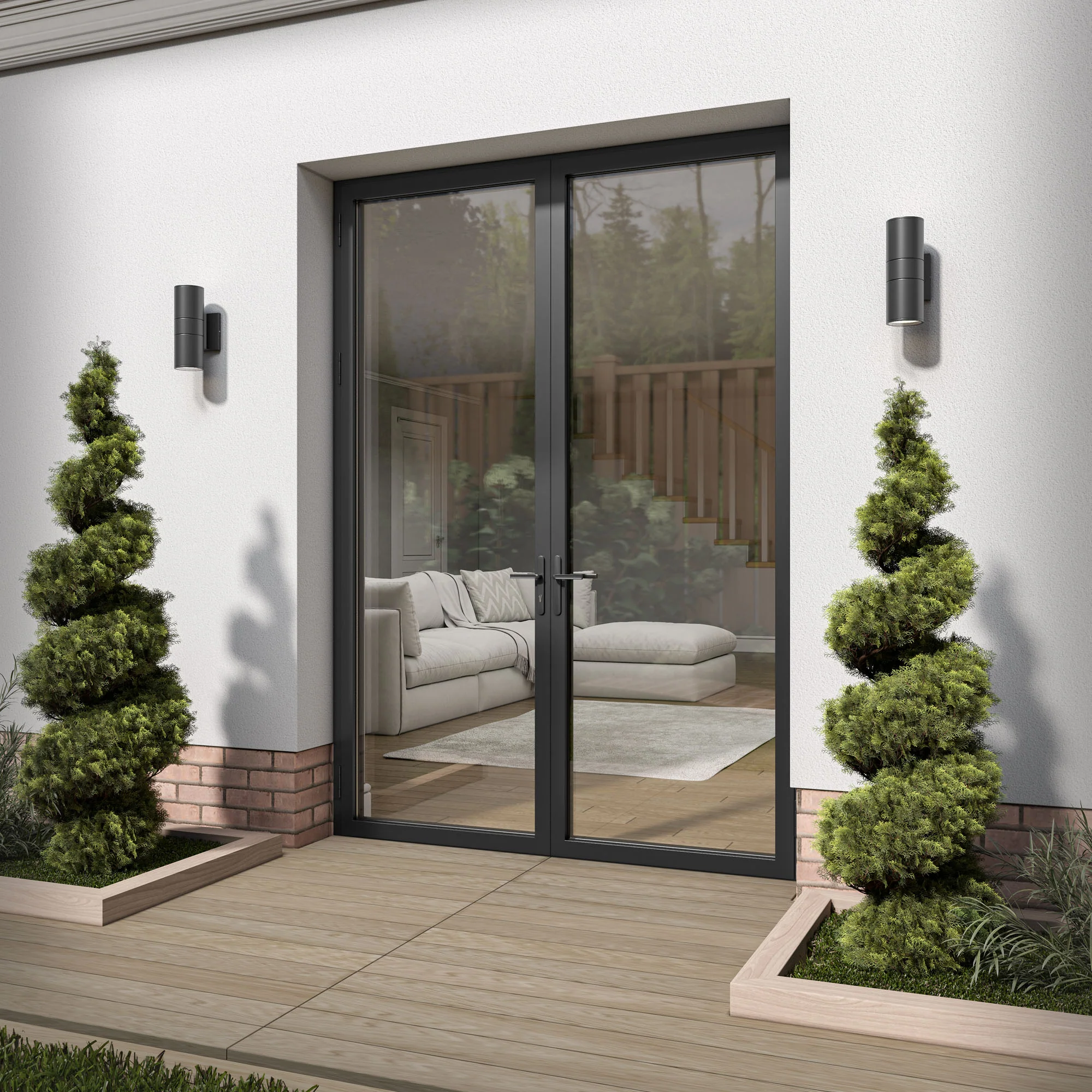 Matt Black Aluminium External Clear Glass French Patio Door - Image 8