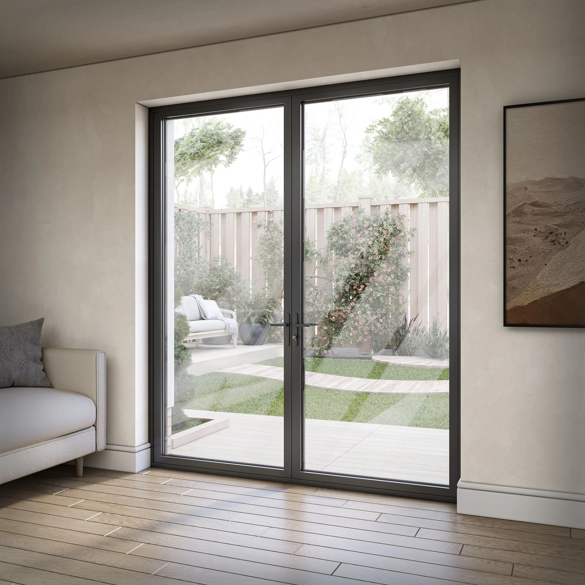 Matt Black Aluminium External Clear Glass French Patio Door - Image 9