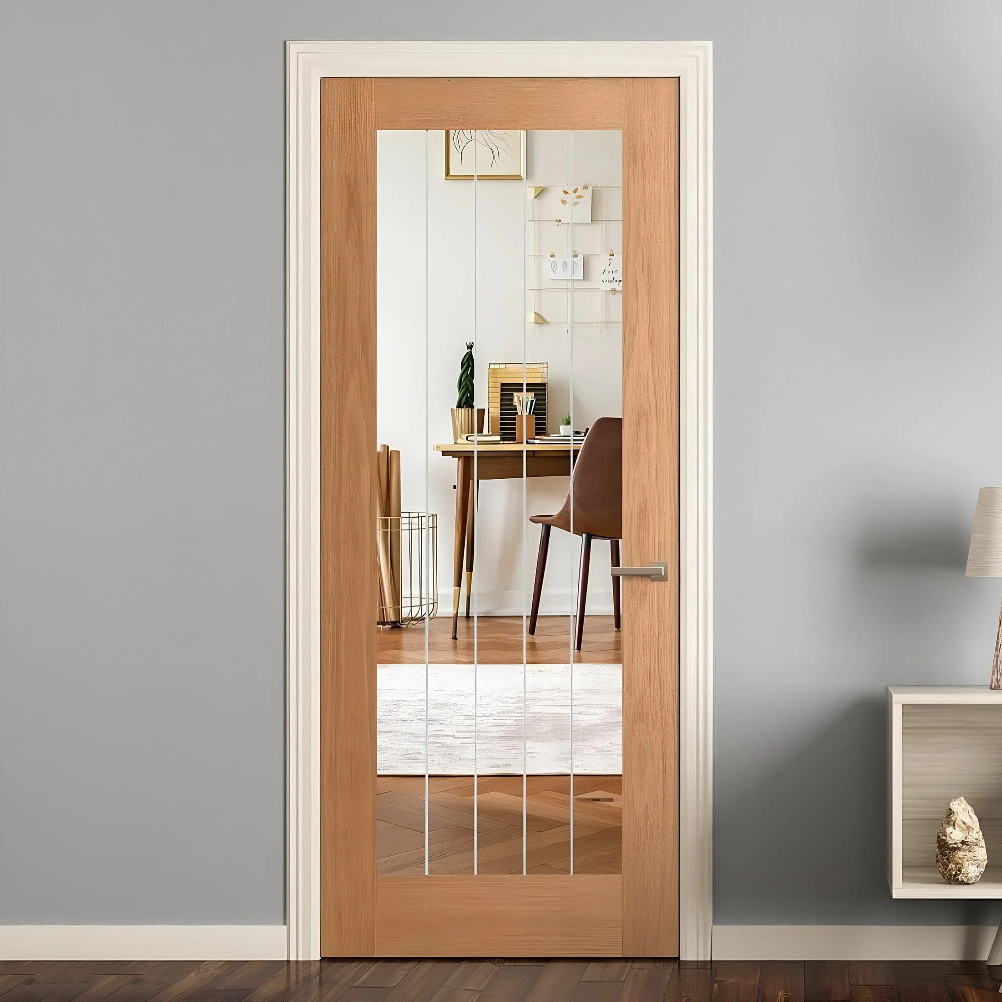 Oak Internal Fully Finished Farley 1 Light Obscure Lined Clear Glass Made-to-Measure Door