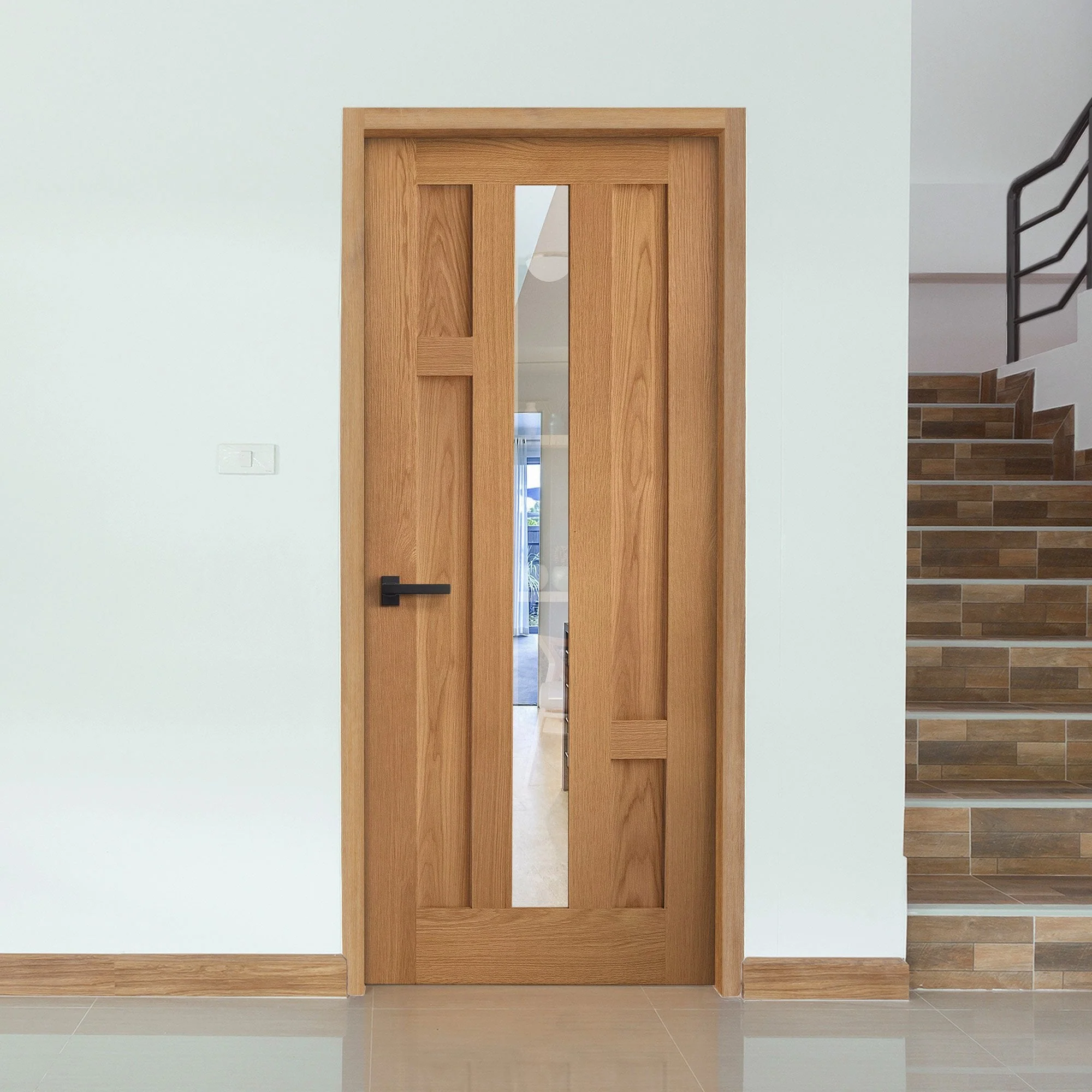 Oak Internal Fully Finished Stamford 4 Panel 1 Light Clear Glass Made-to-Measure Door