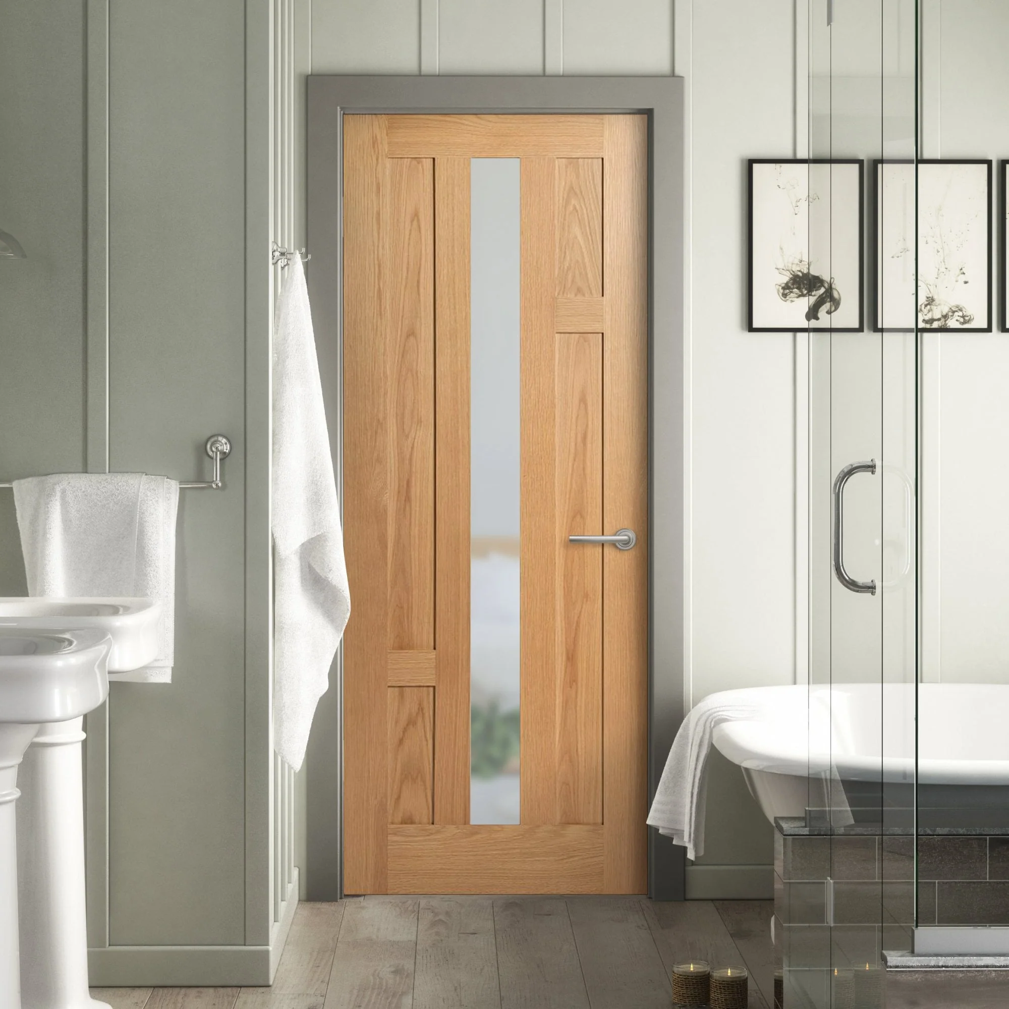 Oak Internal Fully Finished Stamford 4 Panel 1 Light Obscure Glass Made-to-Measure Door
