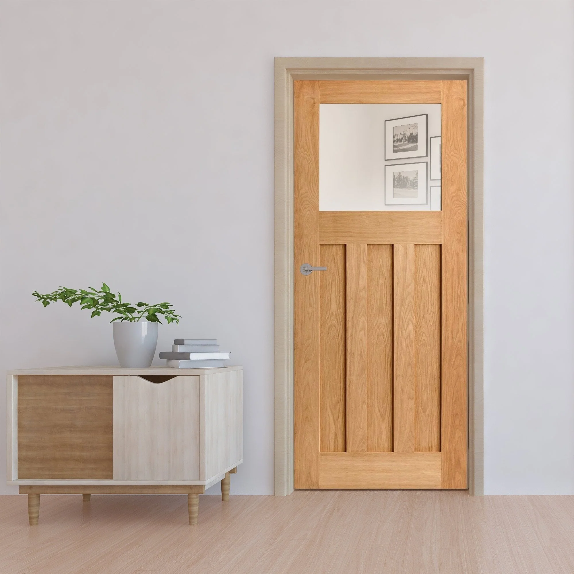 Oak Internal Unfinished 1930's DX 3 Panel 1 Light Clear Glass Made-to-Measure Door - Image 5