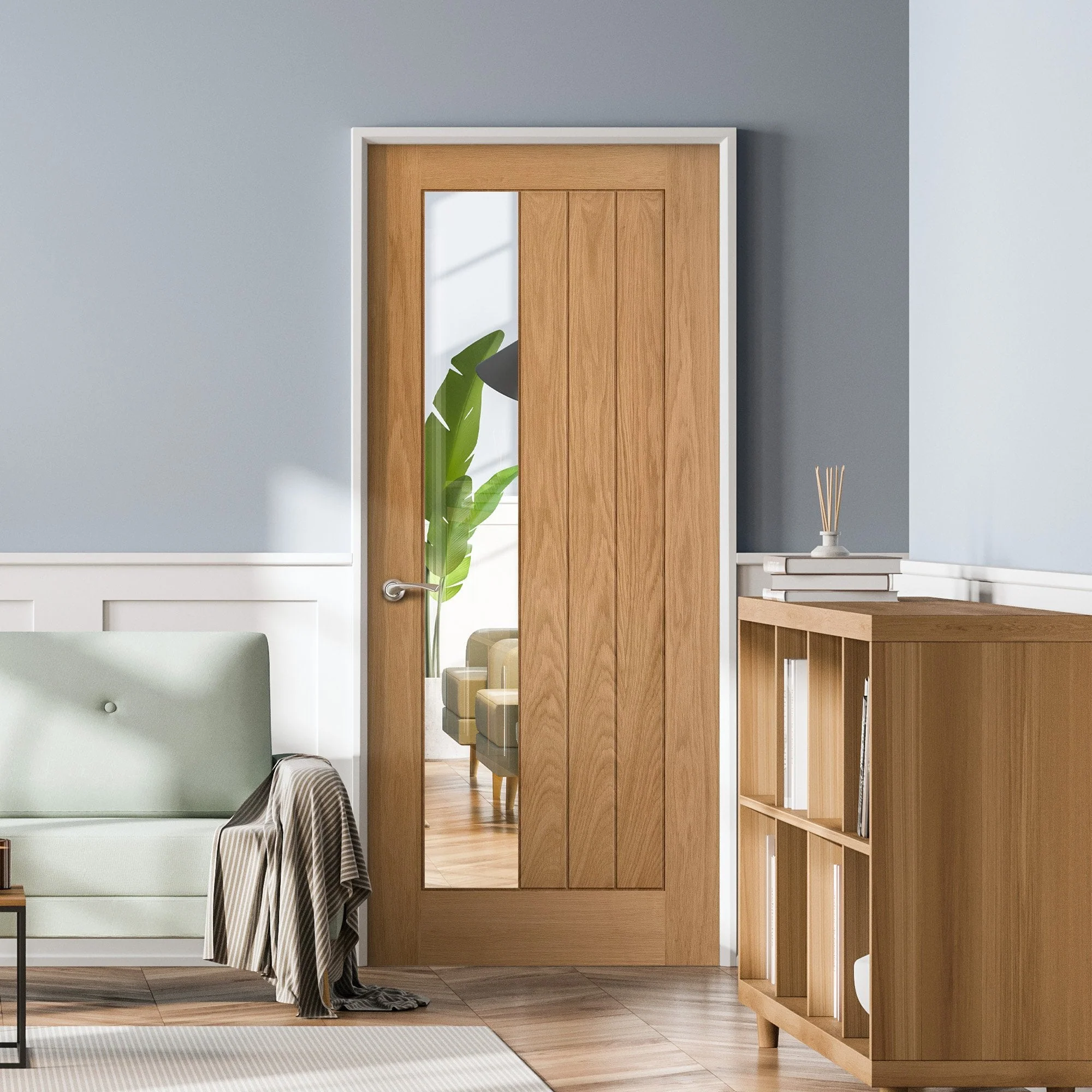 Oak Internal Unfinished Farley 1 Light Clear Offset Glass Door
