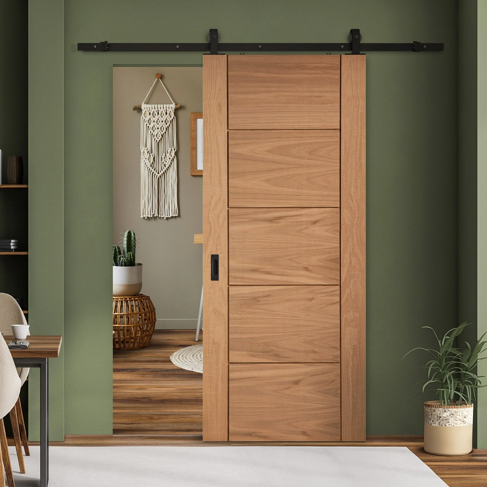 Oak Internal Unfinished Parma 5 Panel Sliding Door - Black Top Mounted