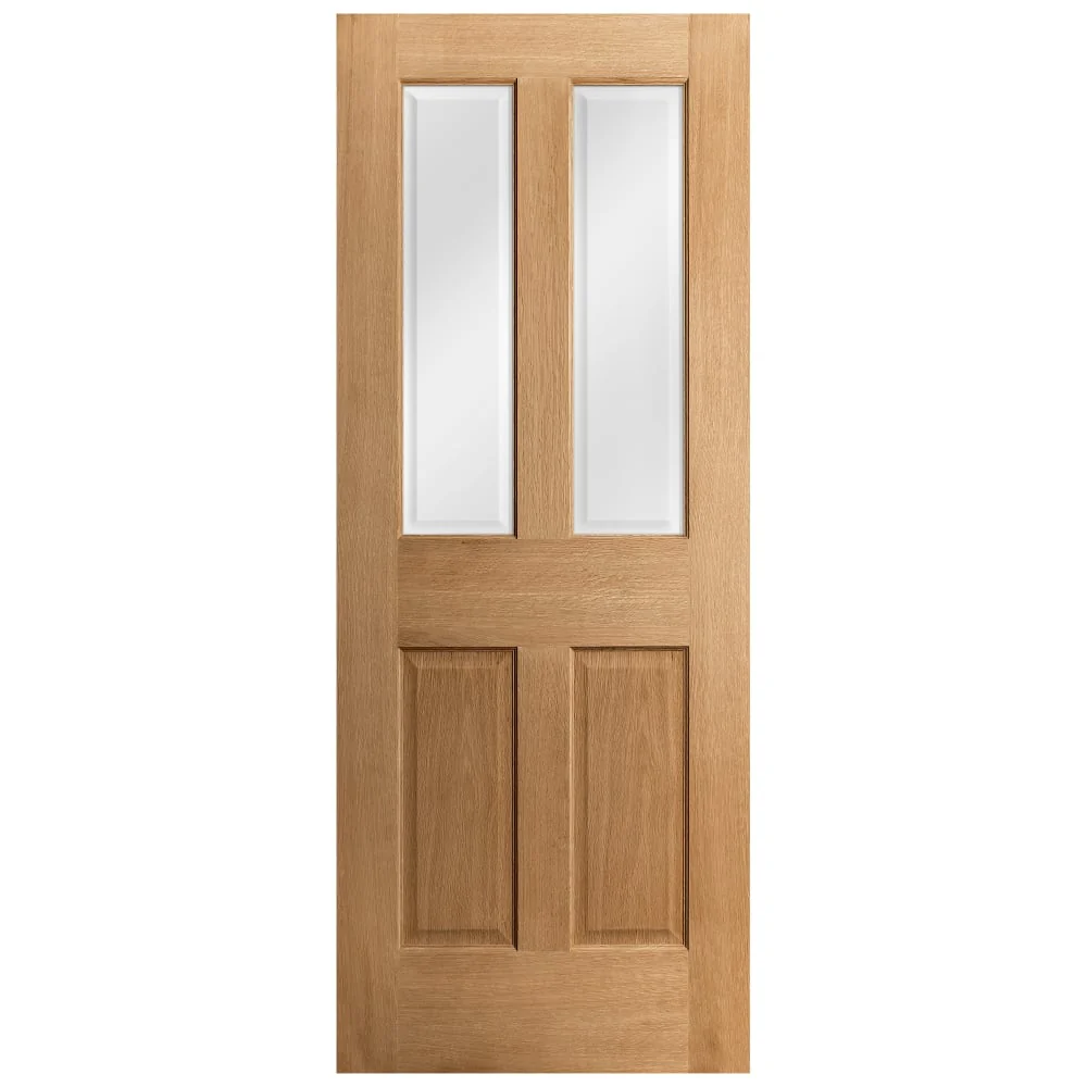Oak Internal Unfinished Traditional Victorian 2 Panel 2 Light Bevelled Clear Glass Door - Image 3