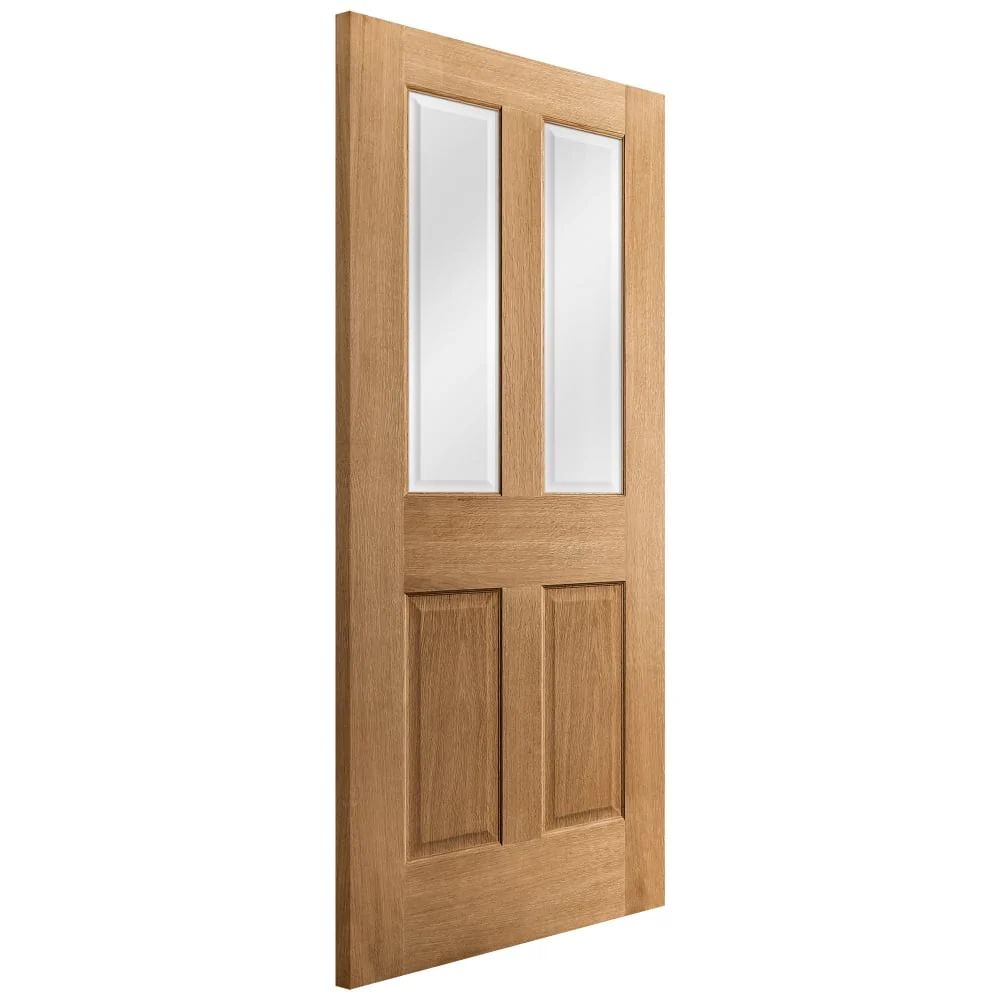 Oak Internal Unfinished Traditional Victorian 2 Panel 2 Light Bevelled Clear Glass Door - Image 4