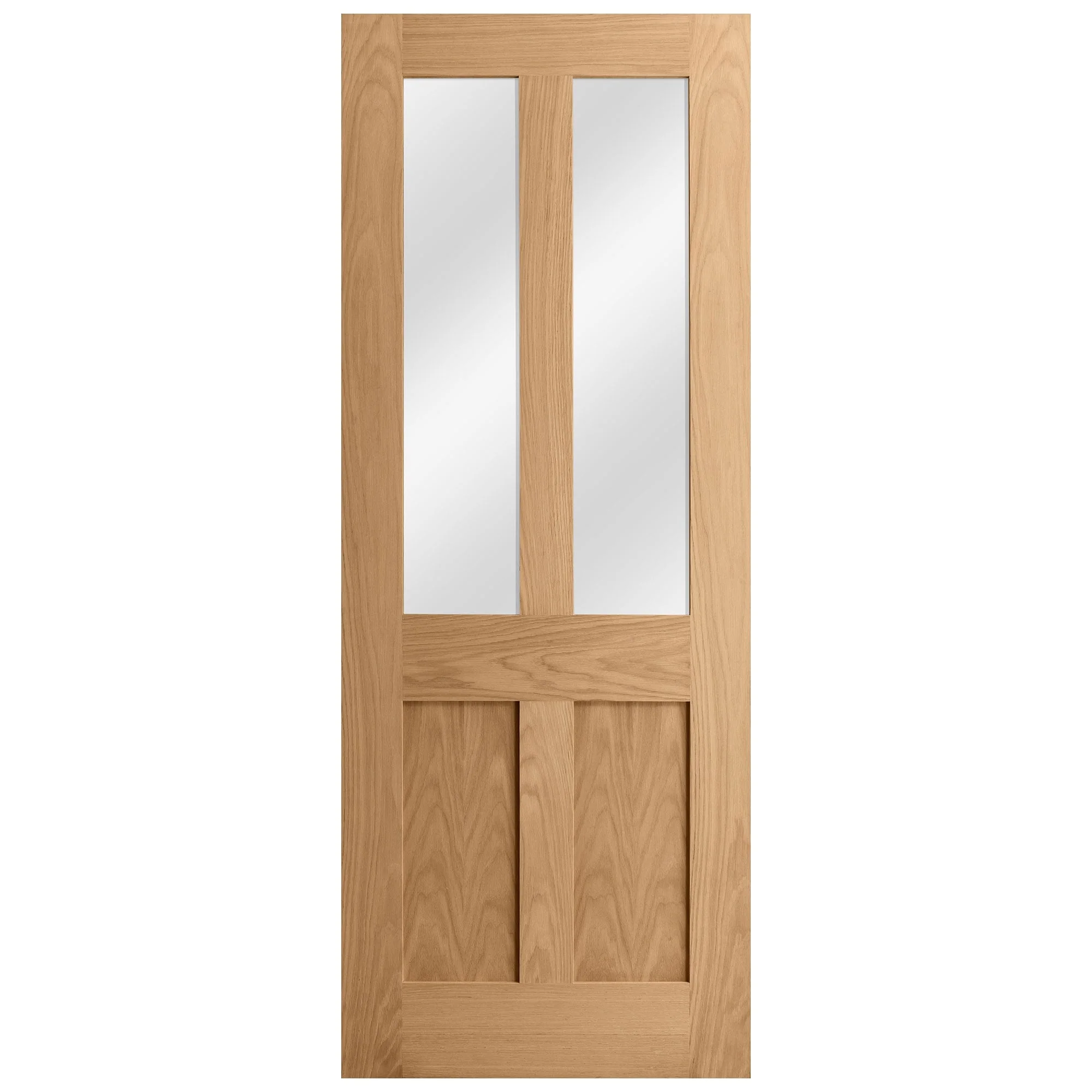 Oak Internal Unfinished Victorian Shaker 2 Panel 2 Light Clear Glass Door - Image 3