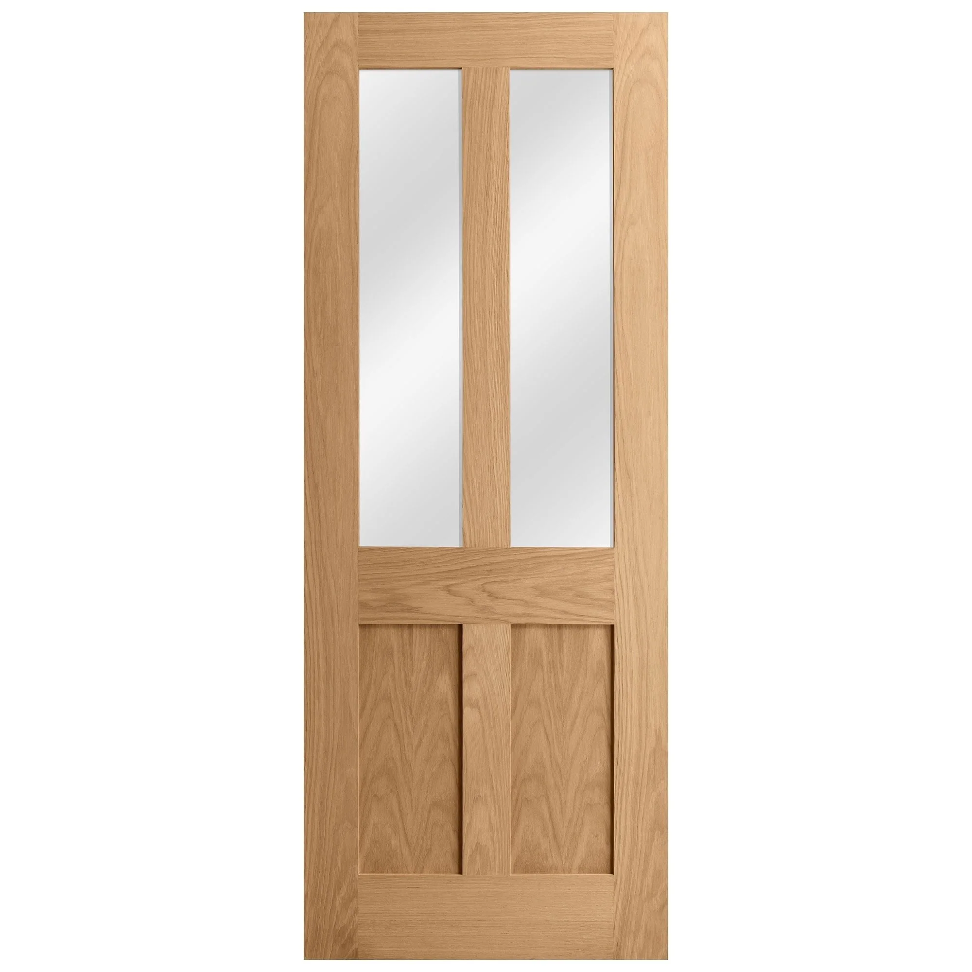 Oak Internal Unfinished Victorian Shaker 2 Panel 2 Light Clear Glass Made-to-Measure Door - Image 3
