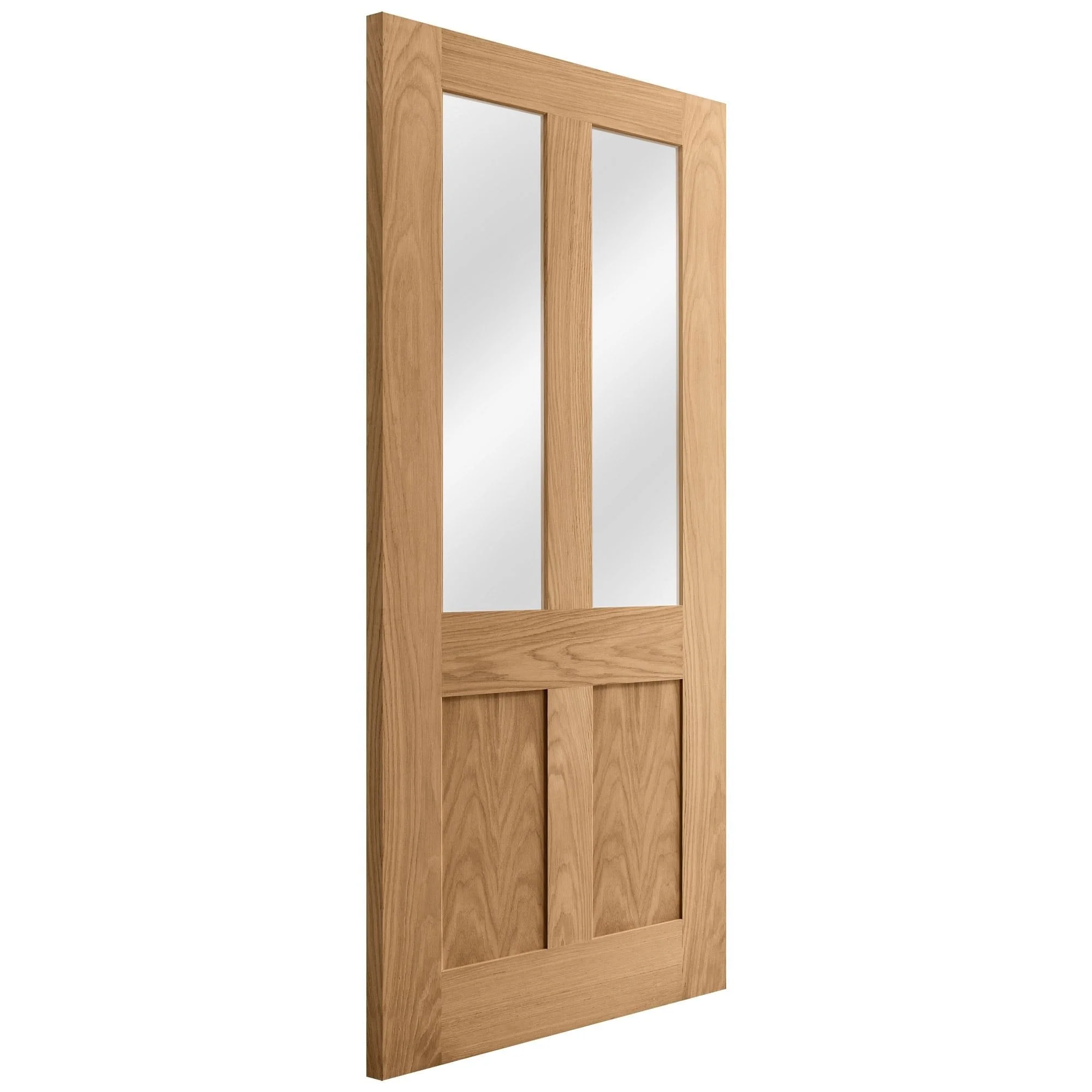 Oak Internal Unfinished Victorian Shaker 2 Panel 2 Light Clear Glass Made-to-Measure Door - Image 4
