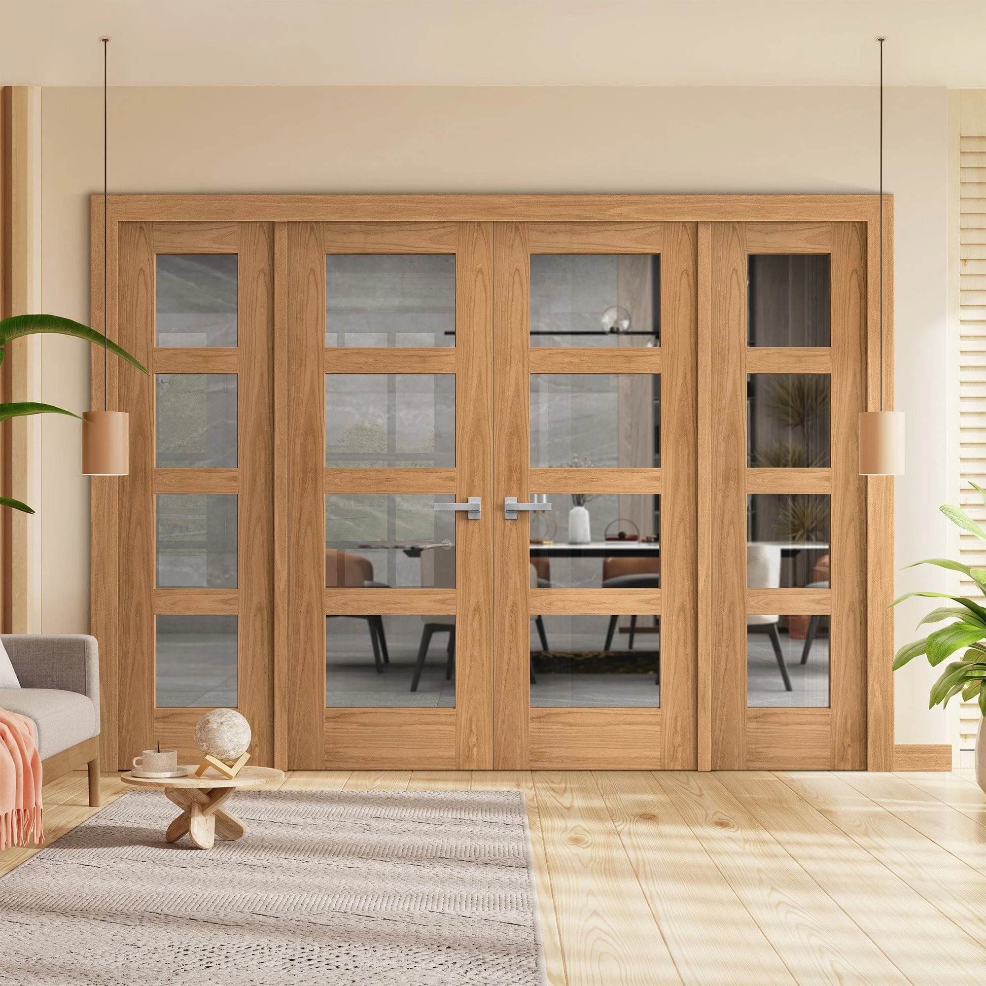 Oak Unfinished Internal Shaker 4L Clear Glass Sidelight Room Divider Set