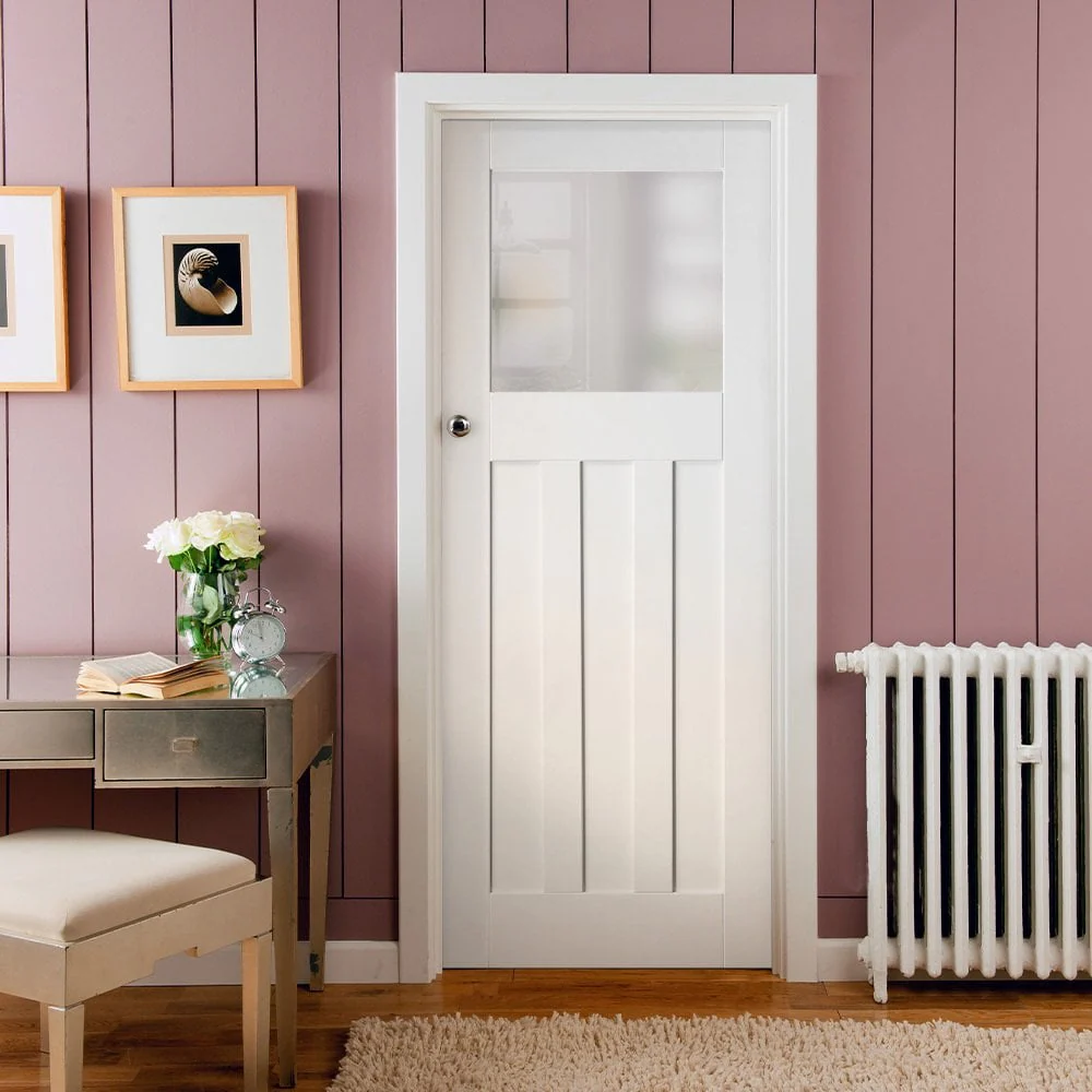 White Internal Primed 1930's DX 1 Light Obscure Glass Door