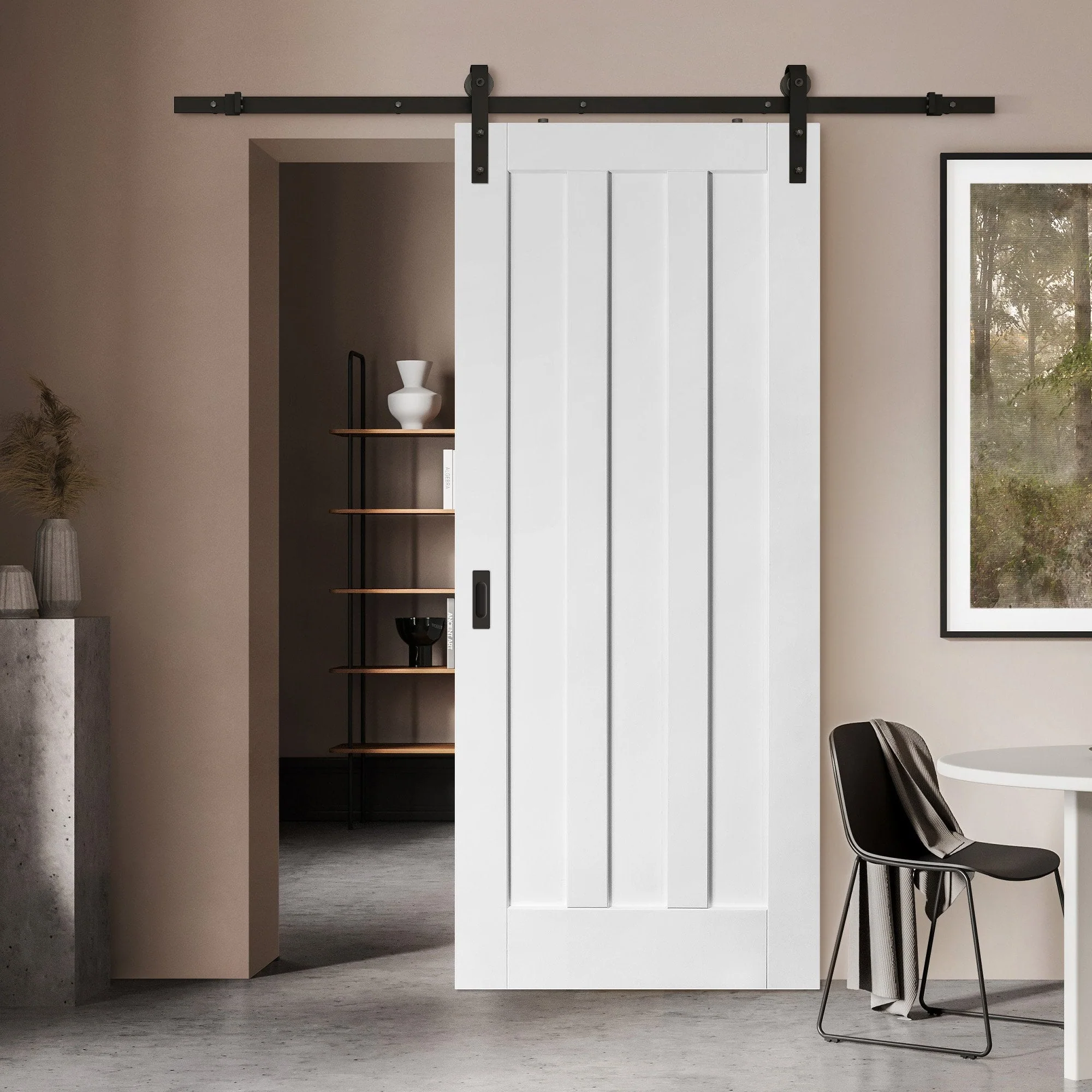 White Internal Primed Ashton 3 Panel Door Sliding Door - Black Face Mounted