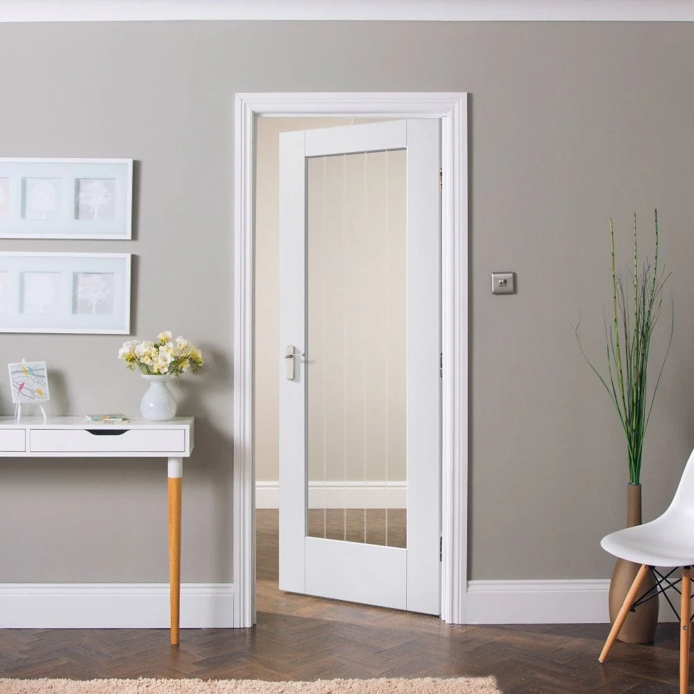 White Internal Primed Cottage 1 Light Clear Glass with Obscure Lines Made-to-Measure Door