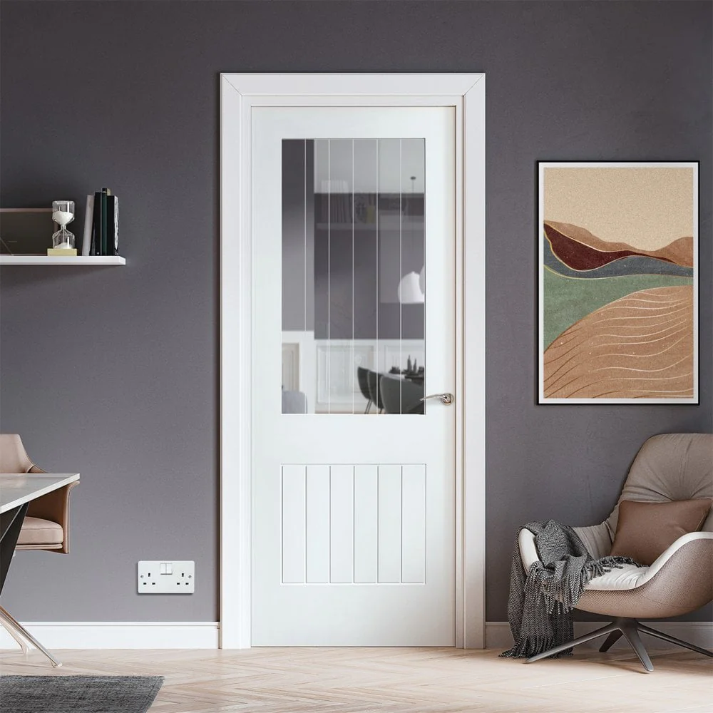 White Internal Primed Cottage 1 Light Etched Lined Clear Glass Made-to-Measure Door