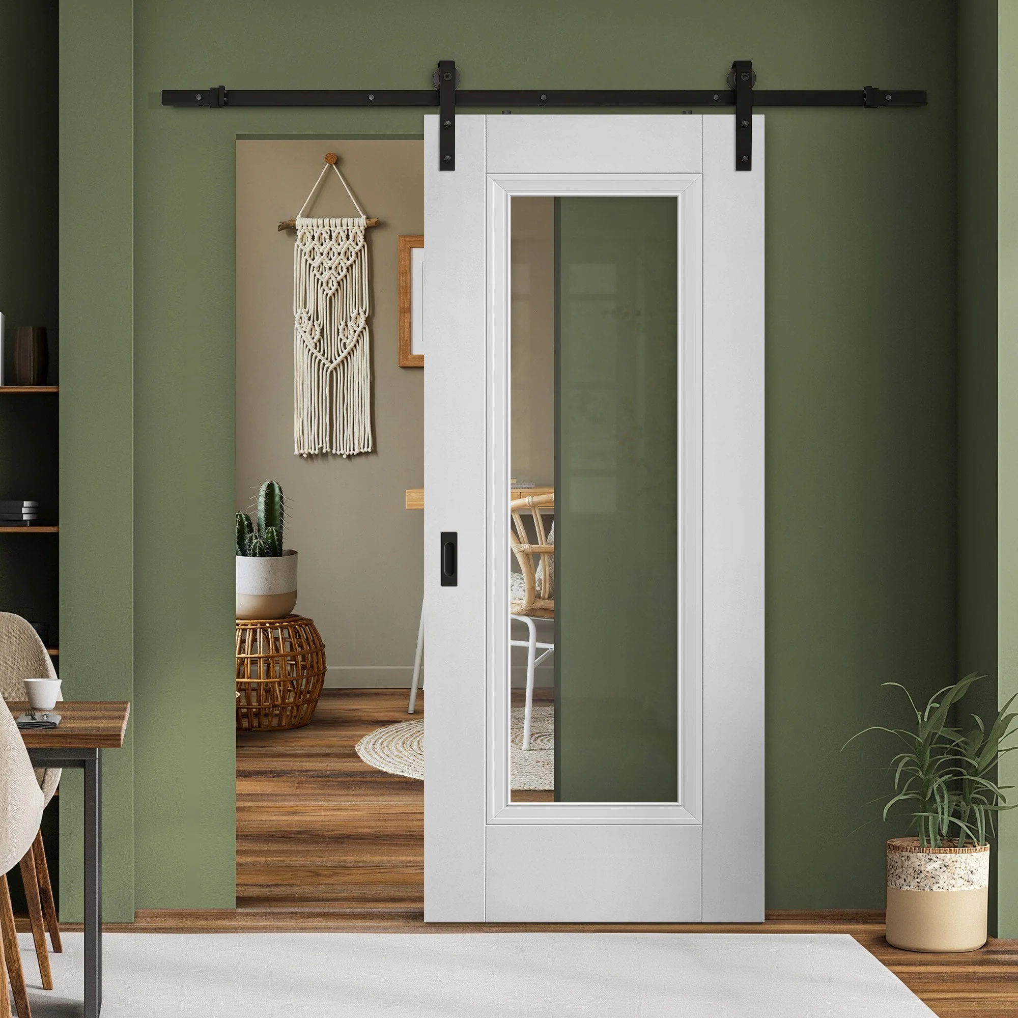 White Internal Primed Elegance Lancaster 1 Light Clear Glass Sliding Door - Black Face Mounted