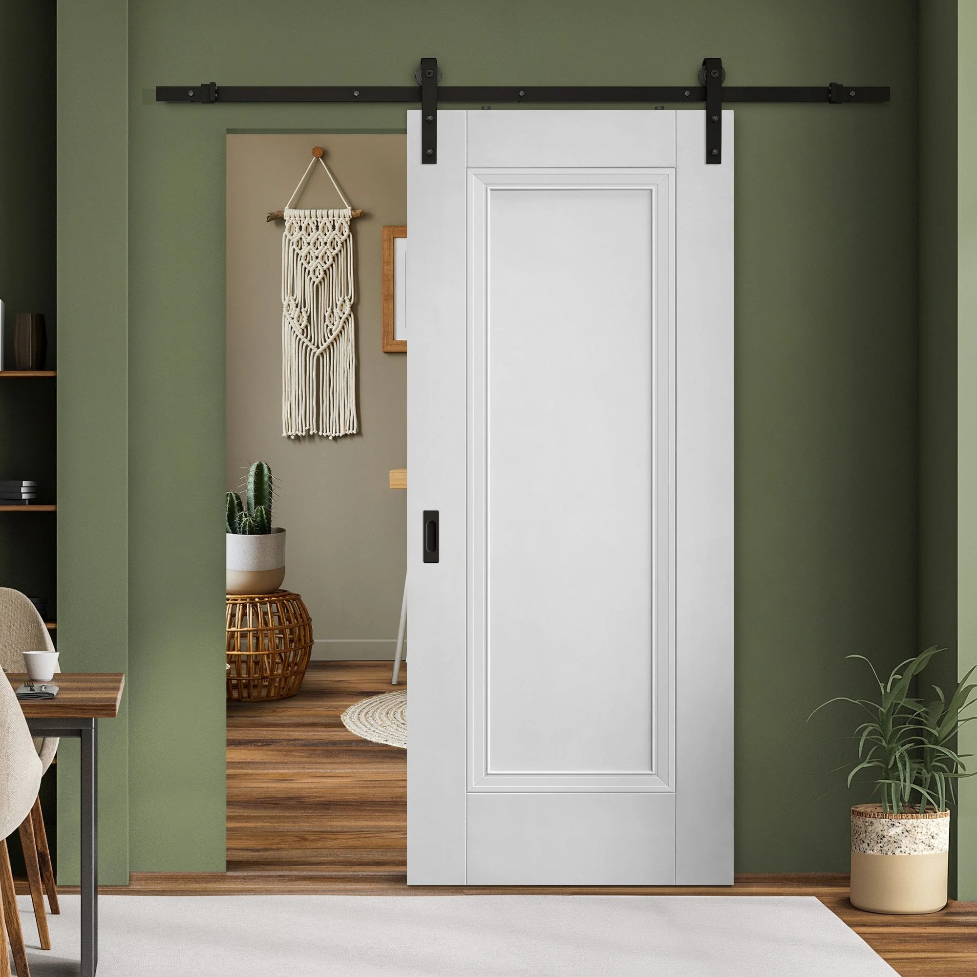 White Internal Primed Elegance Lancaster 1 Panel Sliding Door - Black Face Mounted