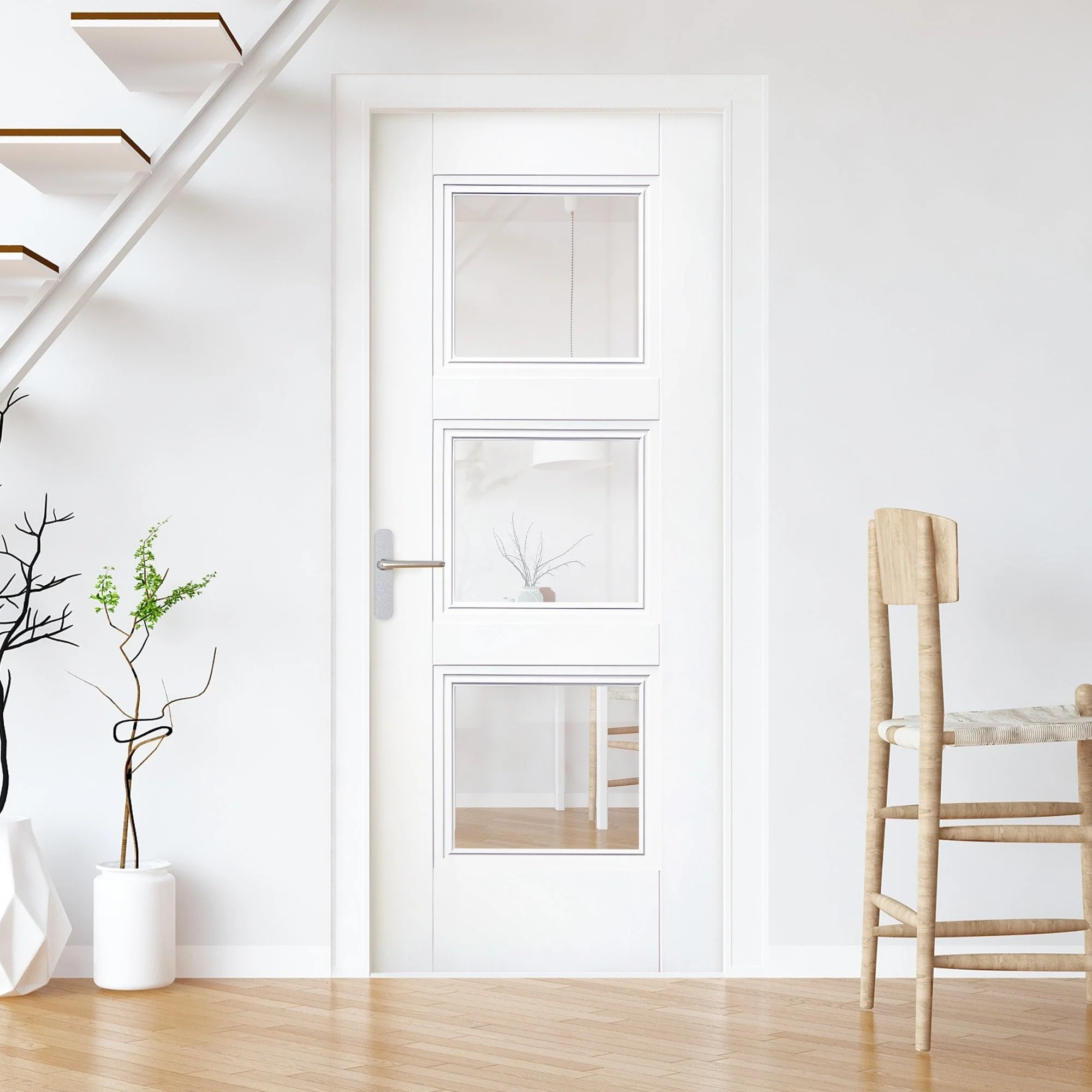 White Internal Primed Elegance Ripley 3 Light Clear Glass Made-to-Measure Door