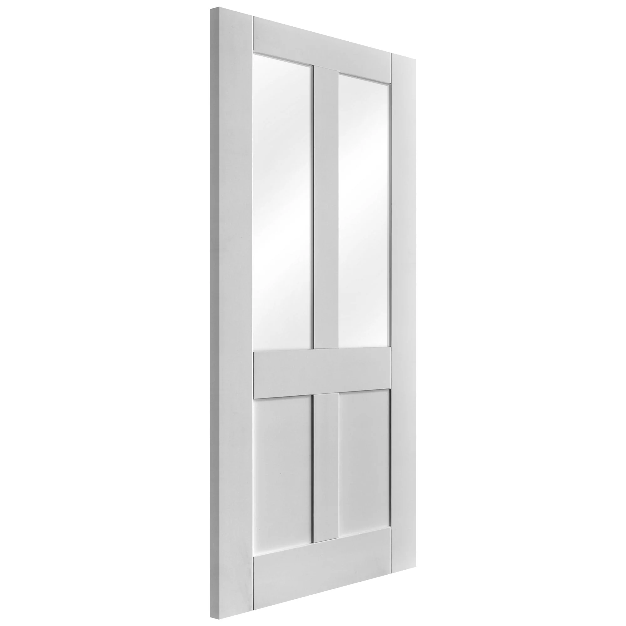White Internal Primed Flat Victorian Shaker 2 Panel 2 Light Clear Glass Door - Image 4