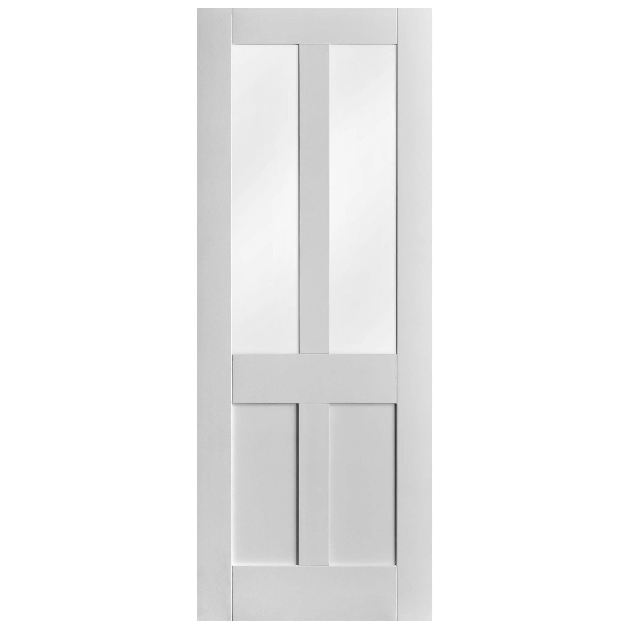 White Internal Primed Flat Victorian Shaker 2 Panel 2 Light Obscure Glass Door - Image 3