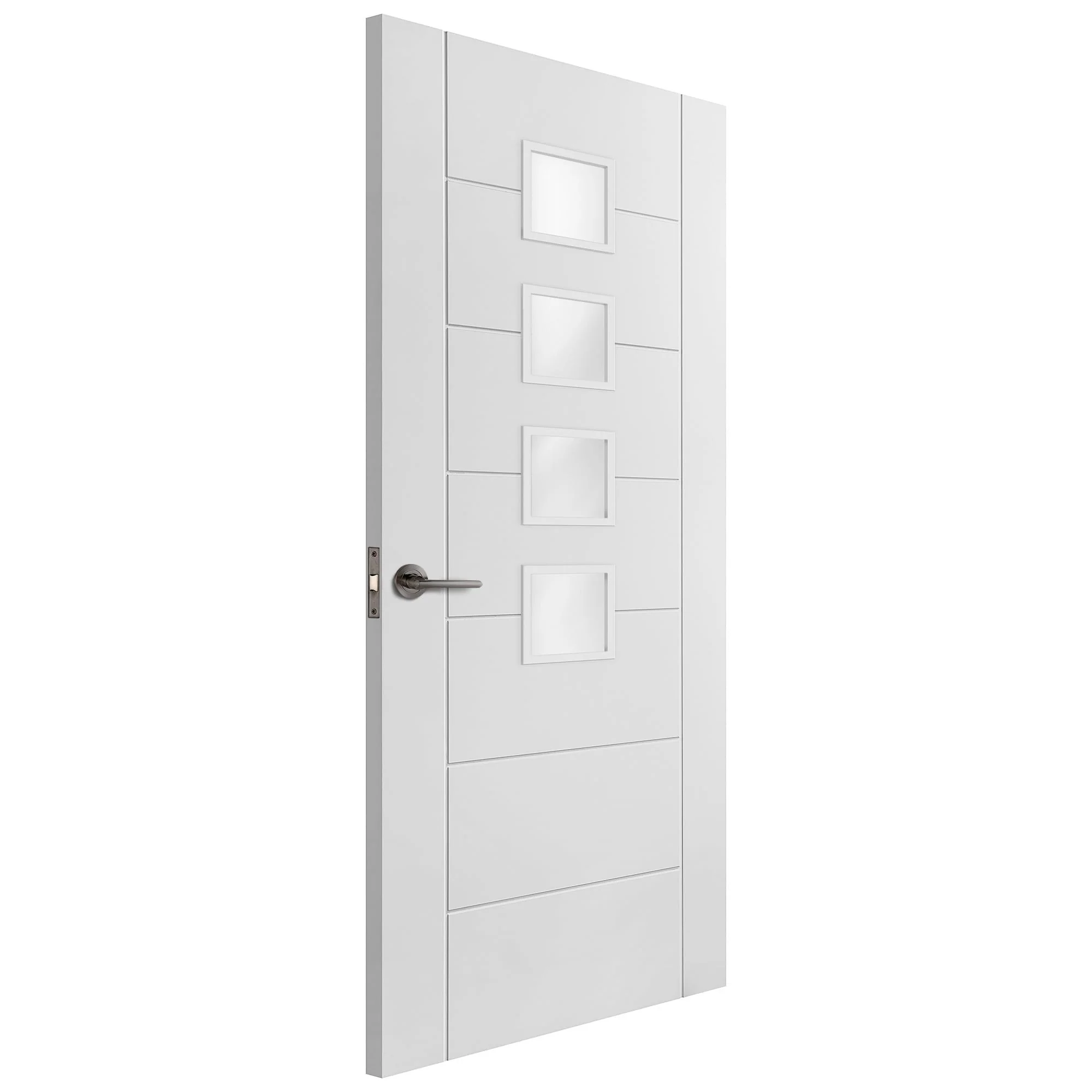 White Internal Primed Pedrena 7 Panel 4 Light Obscure Glass Made-to-Measure Door - Image 2