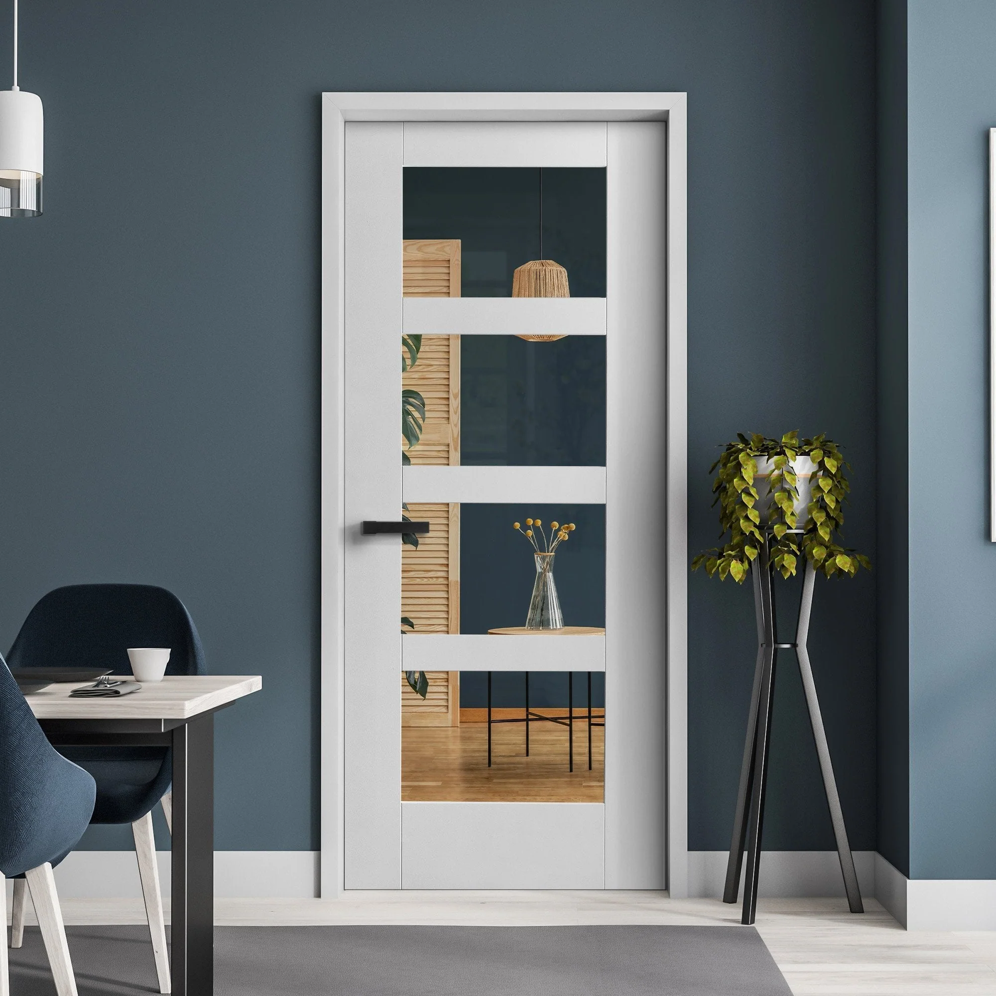 White Internal Primed Shaker 4 Light Clear Glass Made-to-Measure Door