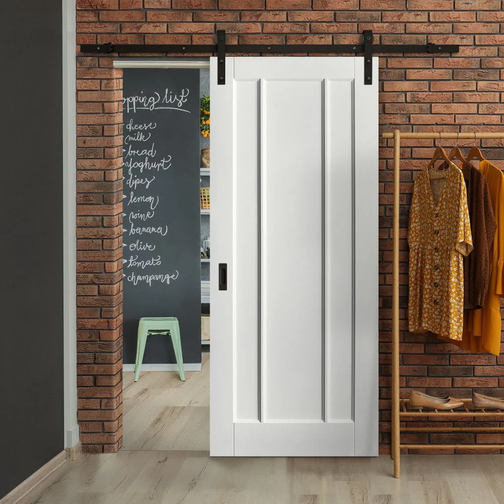 White Internal Primed Toledo 3 Panel Sliding Door - Black Face Mounted