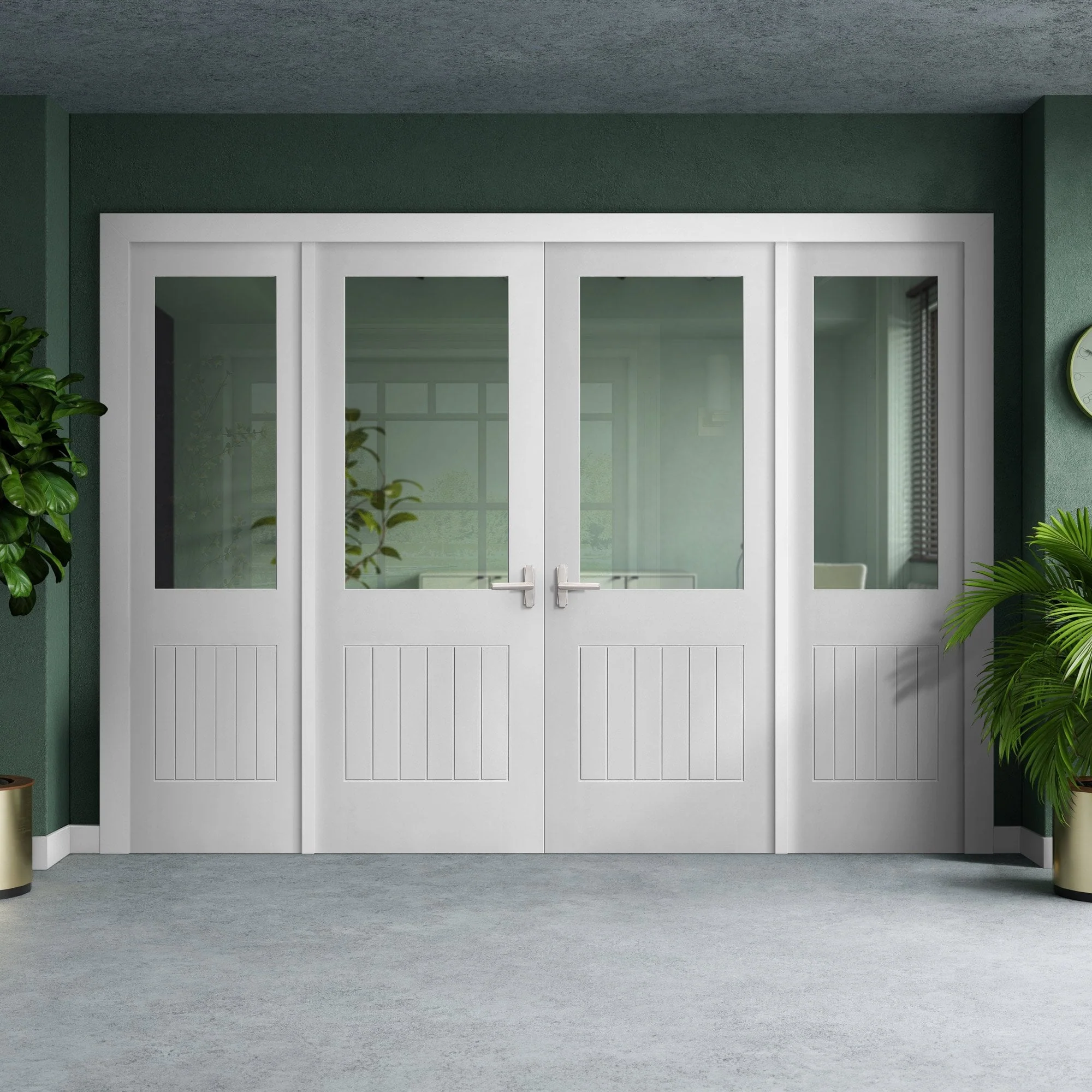 White Primed Internal Cottage 1P 1L Clear Glass Sidelight Room Divider Set