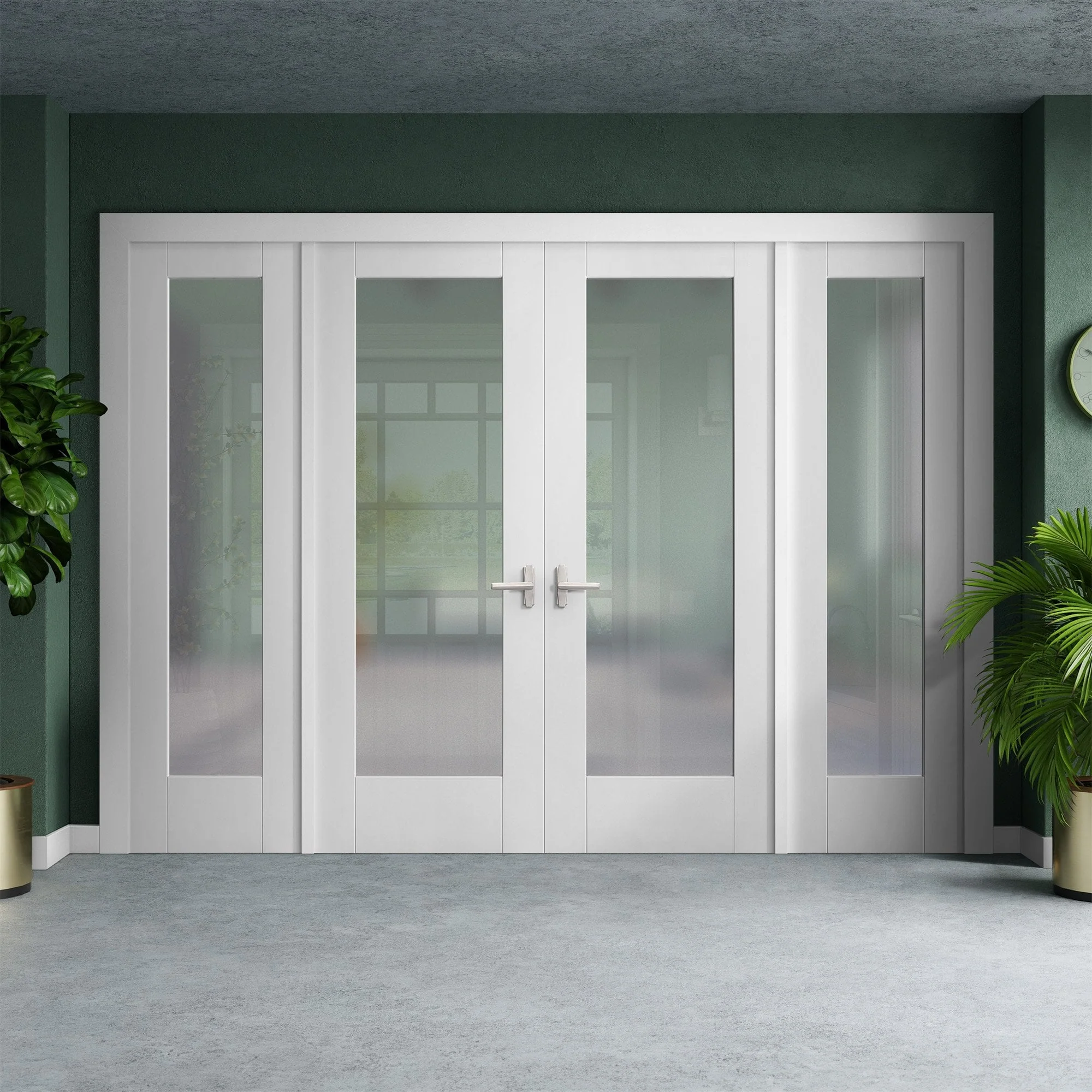 White Primed Internal Pattern 10 Obscure Glass Sidelight Room Divider Set