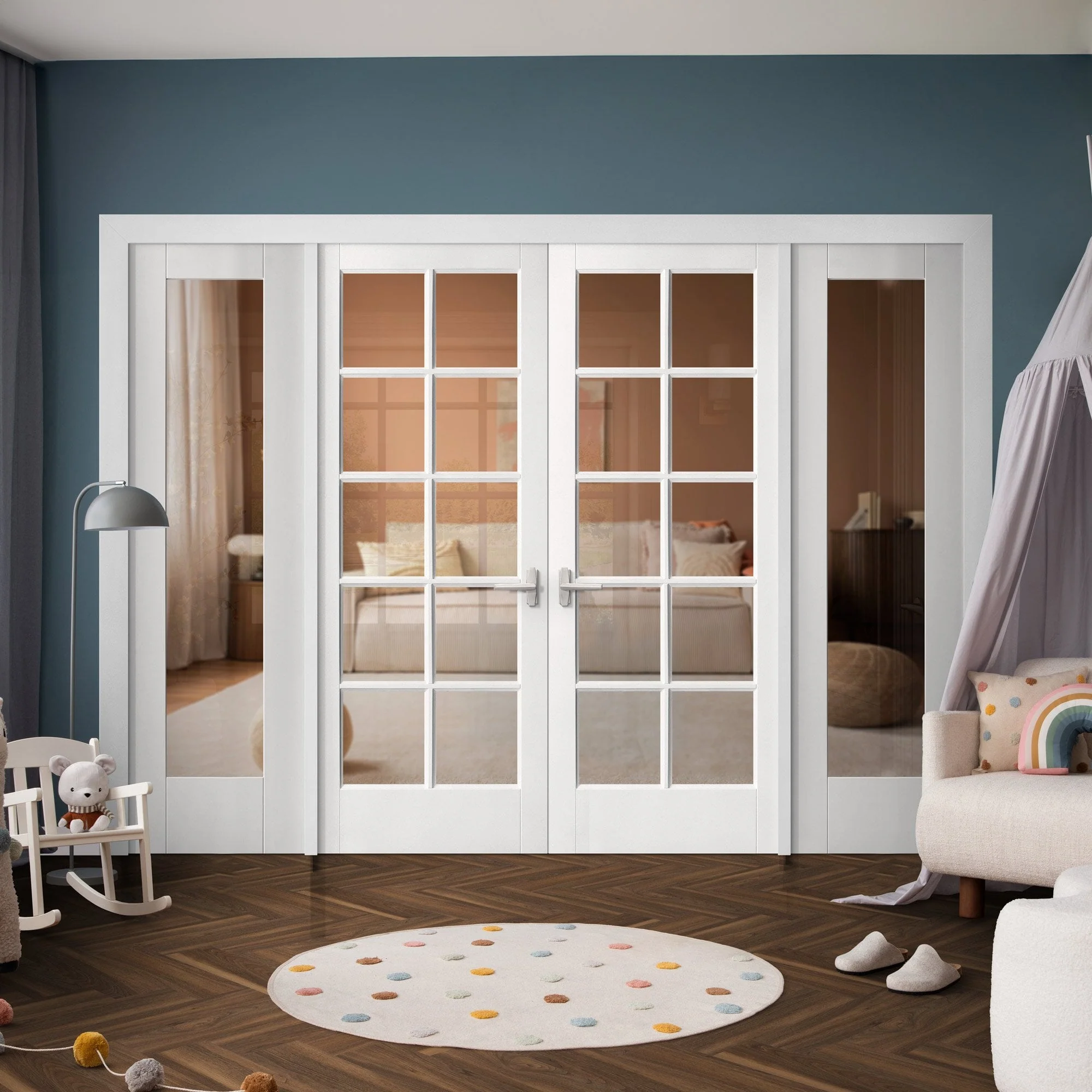 White Primed Internal SA 10L Clear Glass 1 Panel Sidelight Room Divider Set