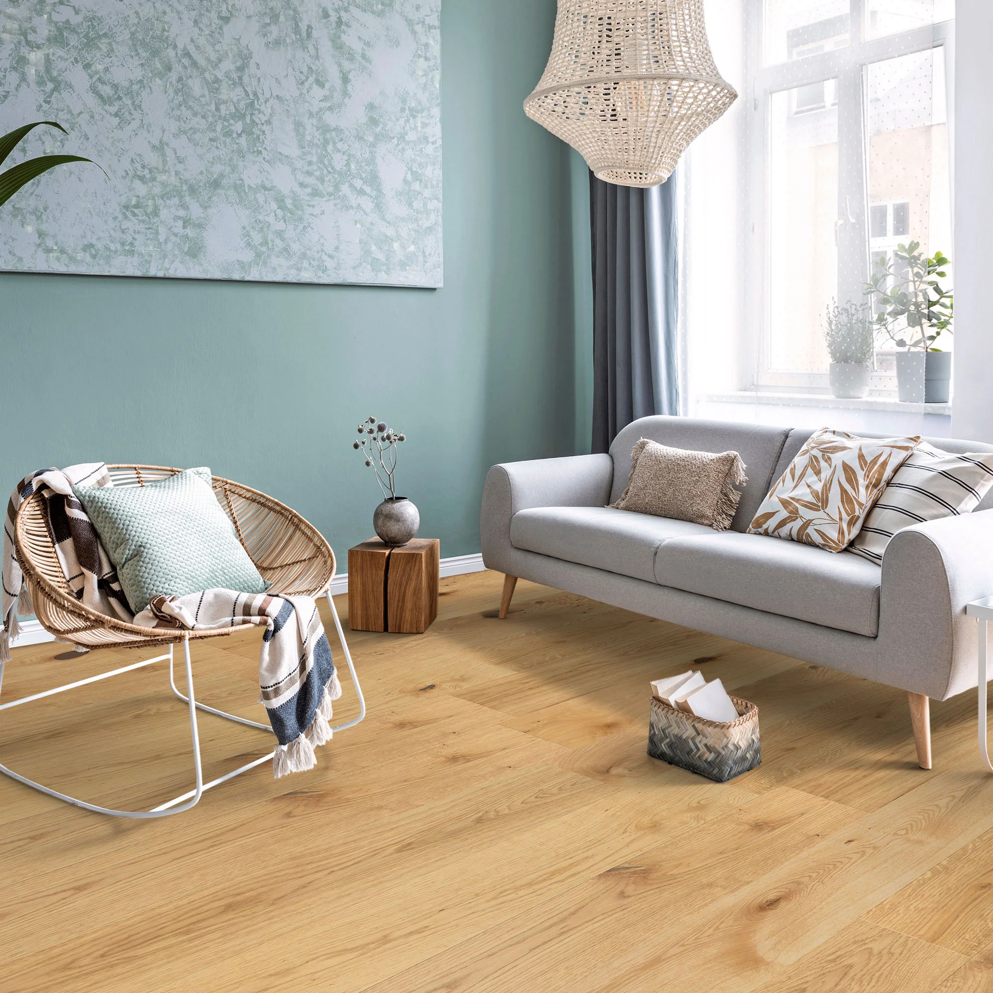 Natural Oak - 14mm Light Brushed 5G Click Engineered Real Wood Flooring