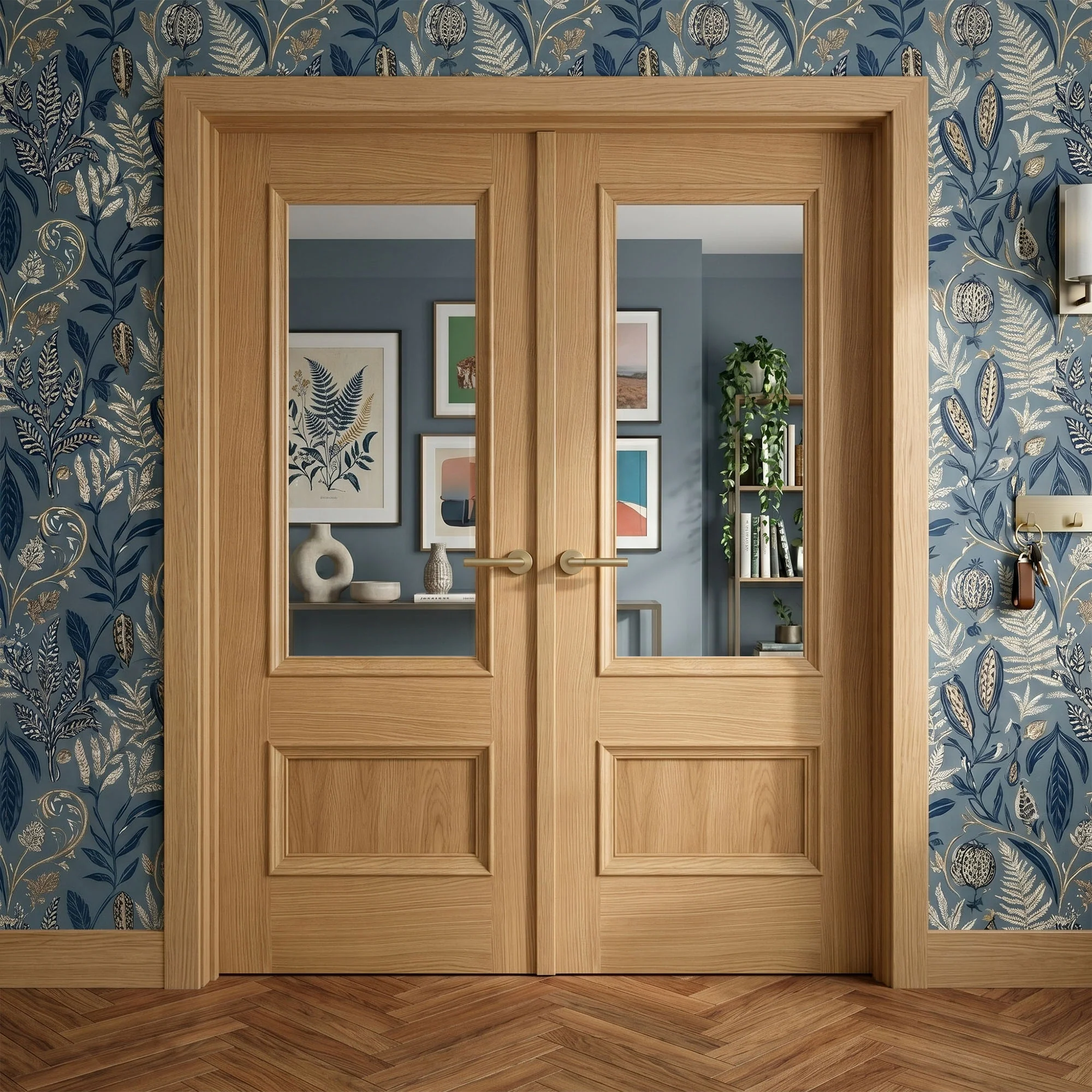 Oak Internal Fully Finished Clear Glass Mayfair 2 Panel Door