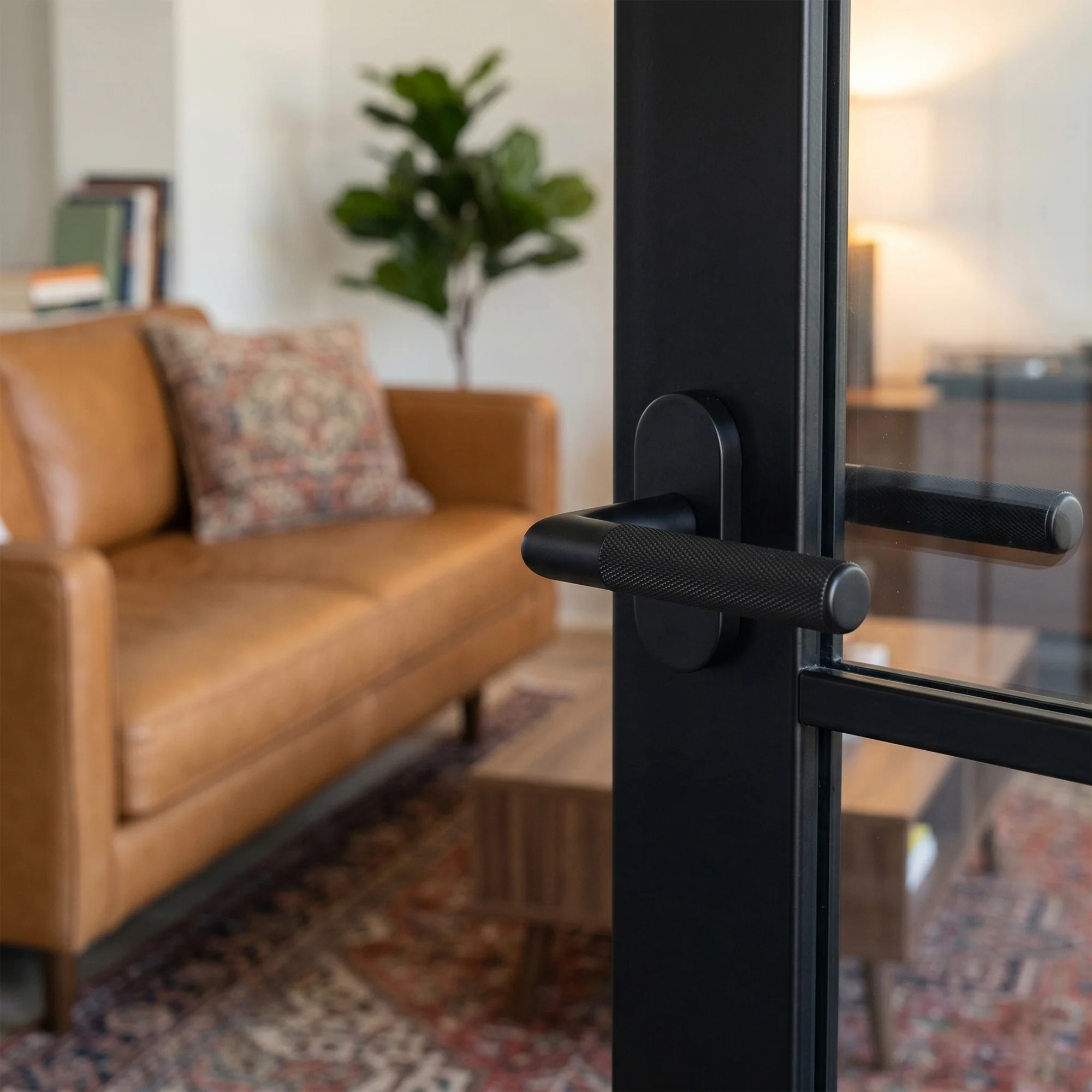 Studio Industrial Knurled Lever & 35mm Mini-Latch Handle Set - Black Matt - Image 2