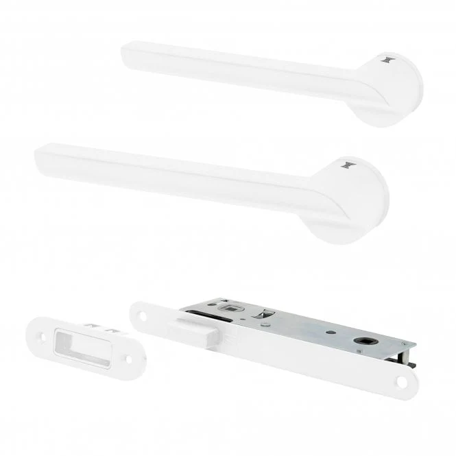 Studio Industrial Slim Round Rose Lever Door Handle Set - Matt White