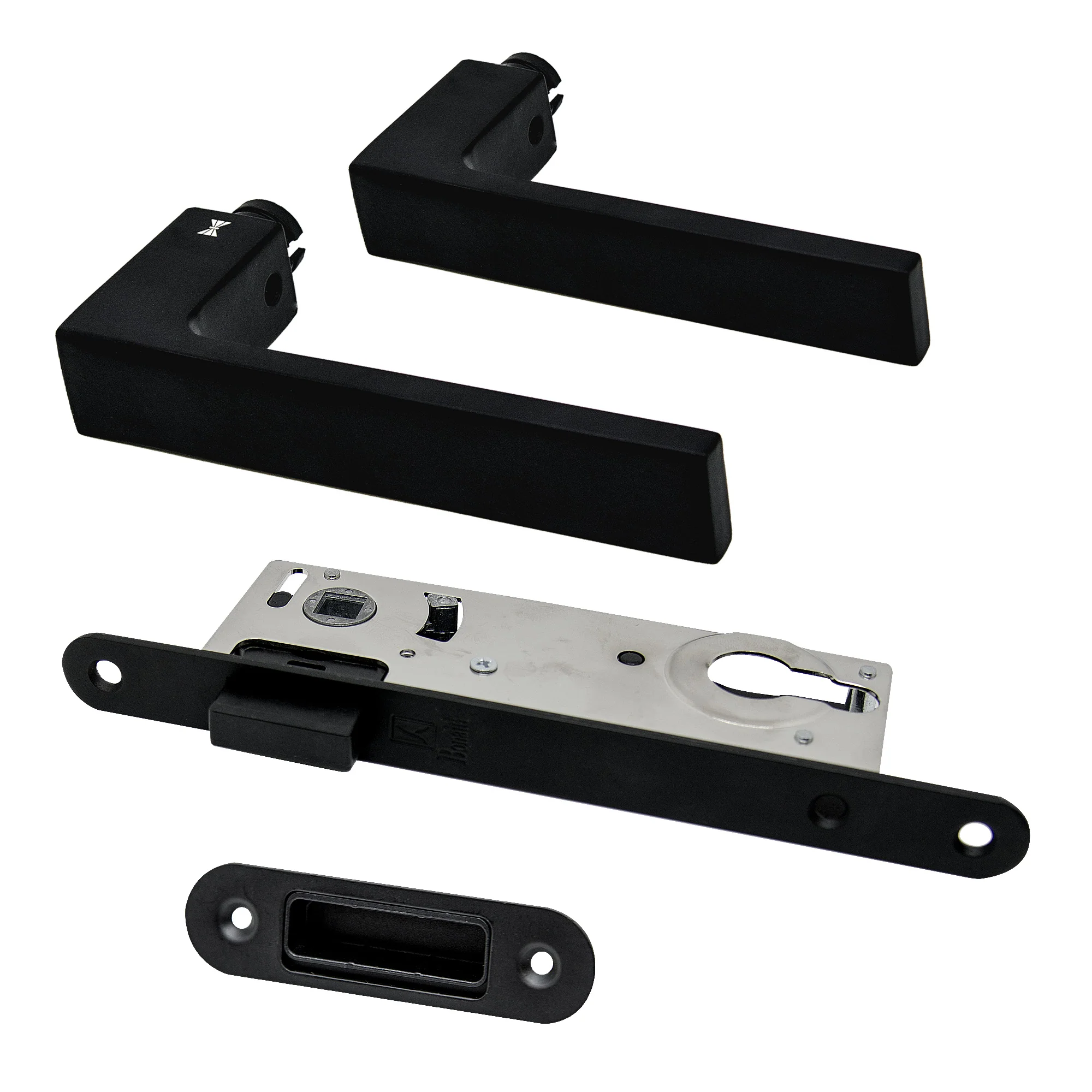 Studio Industrial Slim Square Rose Euro Lock Door Handle Set - Matt Black
