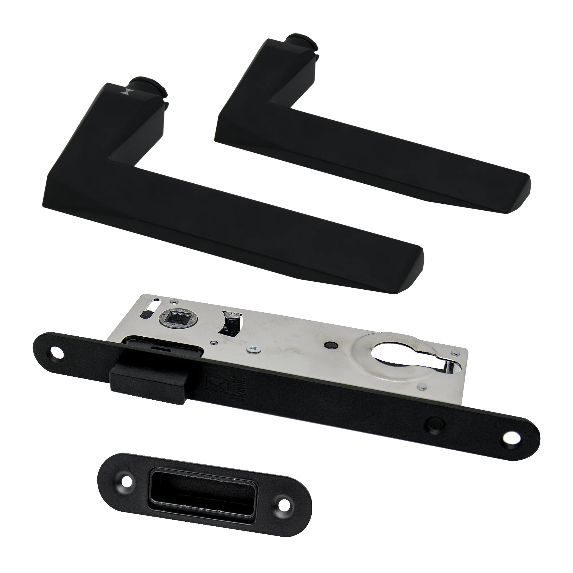 Studio Industrial Slim Square Rose Euro Lock Door Handle Set - Matt Black