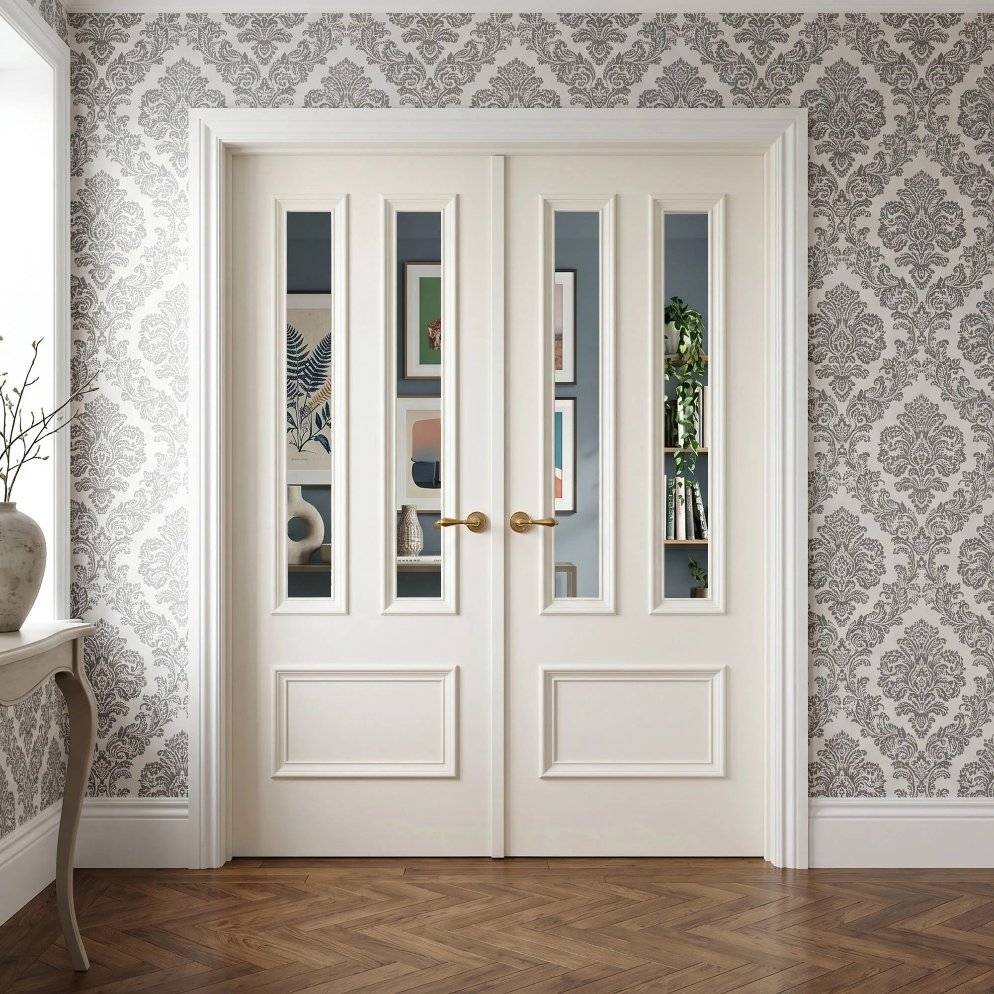 White Internal Fully Finished Clear Glass Belgravia 3 Panel Double Door
