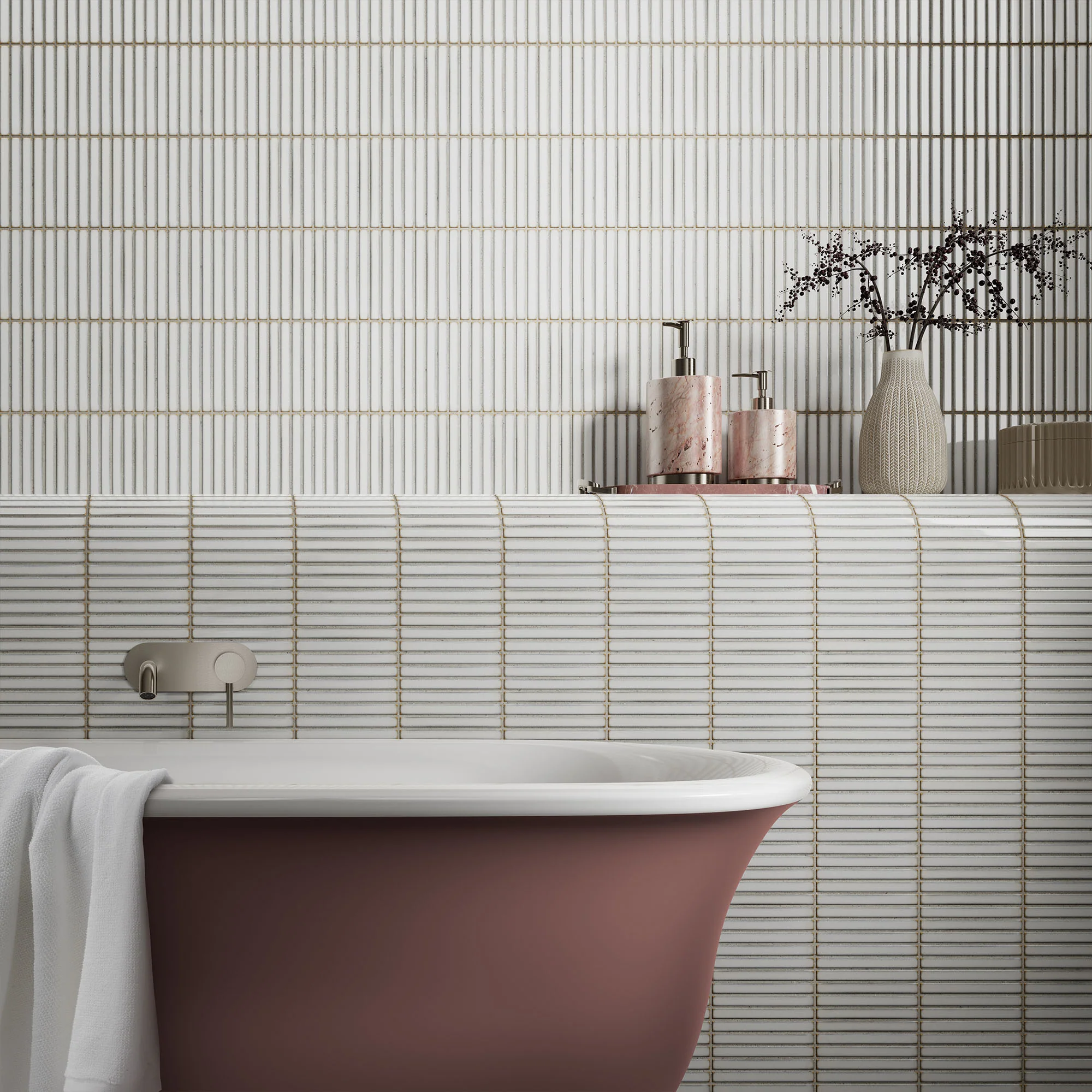 White Gloss - Linear Smooth Mosaic Porcelain Wall Tile Sample - Image 2