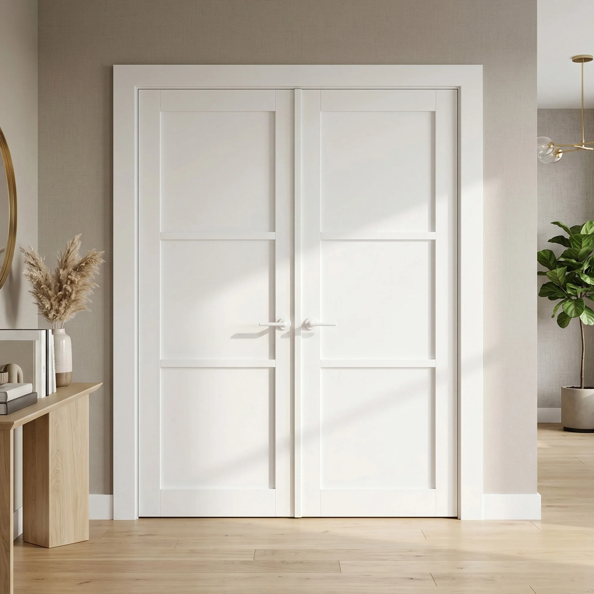White Internal Primed Studio Industrial 3 Panel Double Door